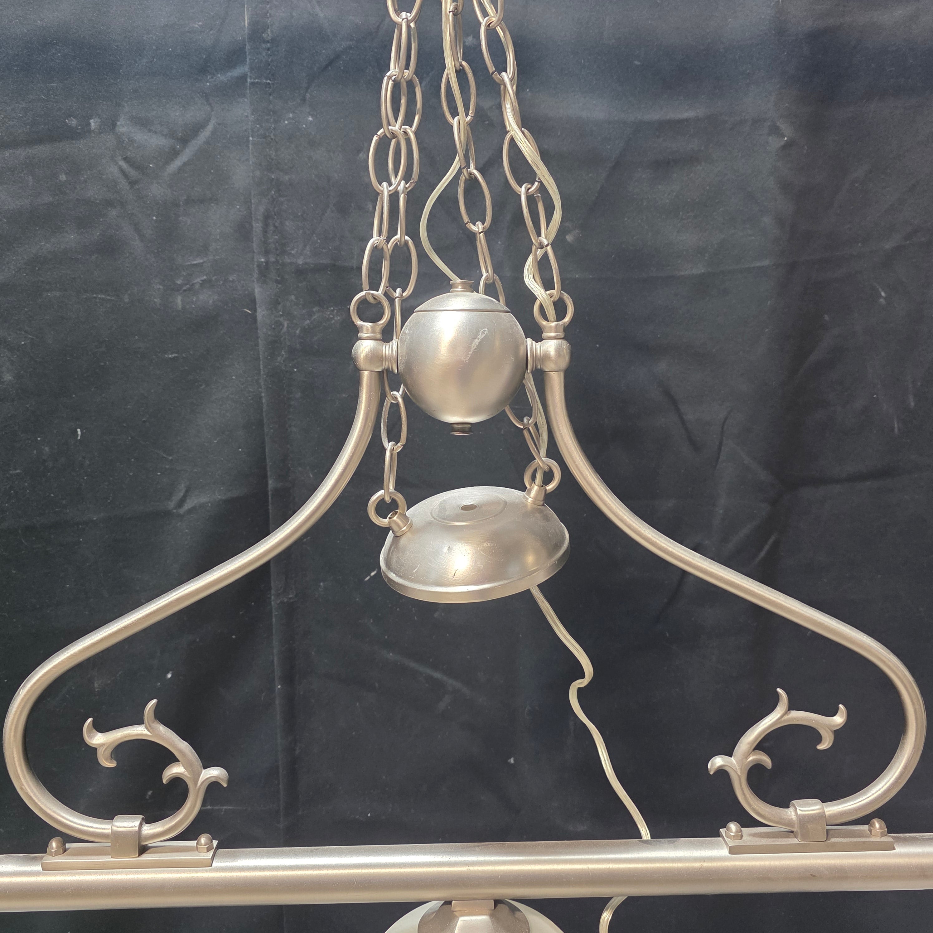Brushed Nickel Three Light Chandelier with Alabaster Glass Shades 44"x12"x42"