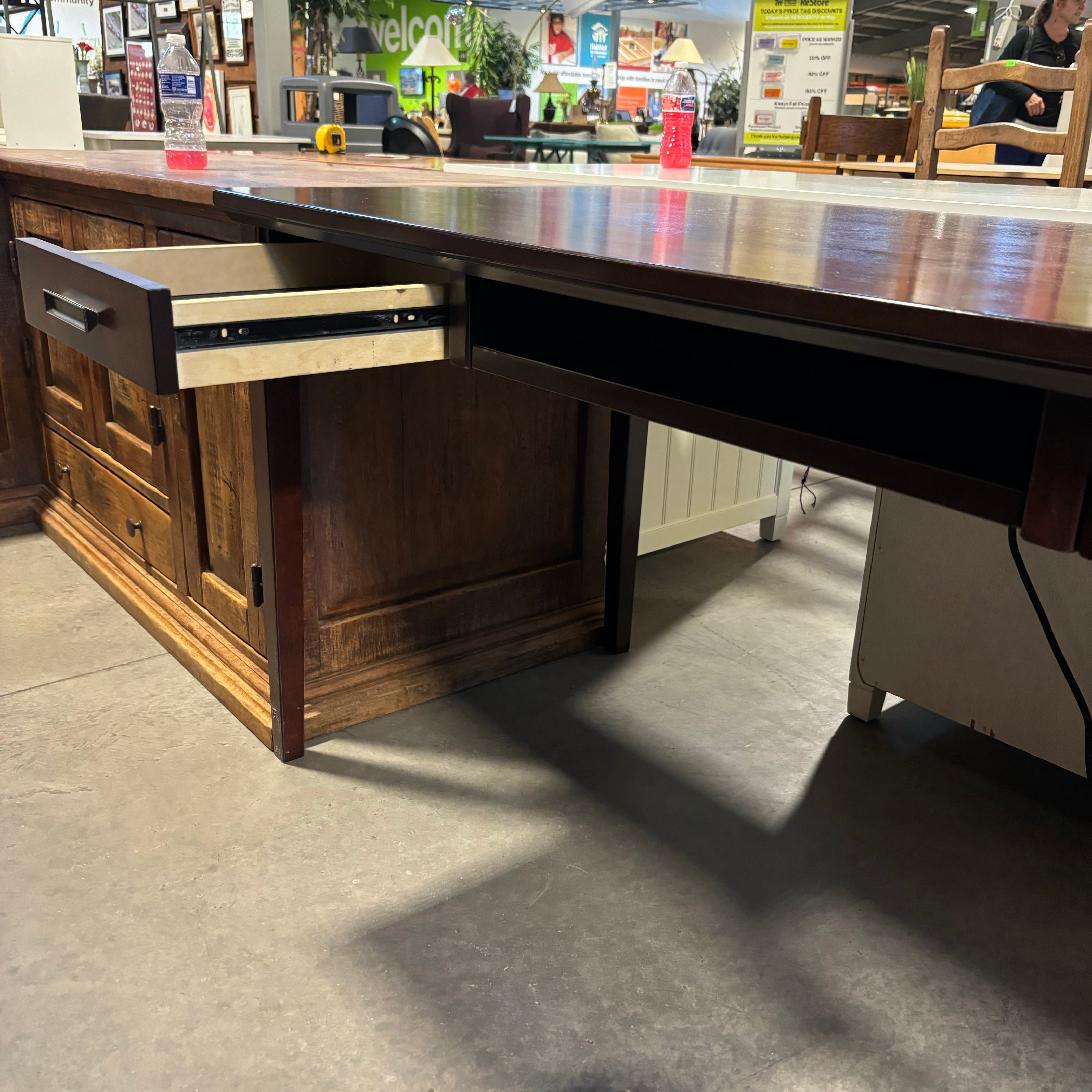 Cherry Finish Wood & Veneer with 2 Drawers & Center Pullout Desk 60"x 28"x 30"
