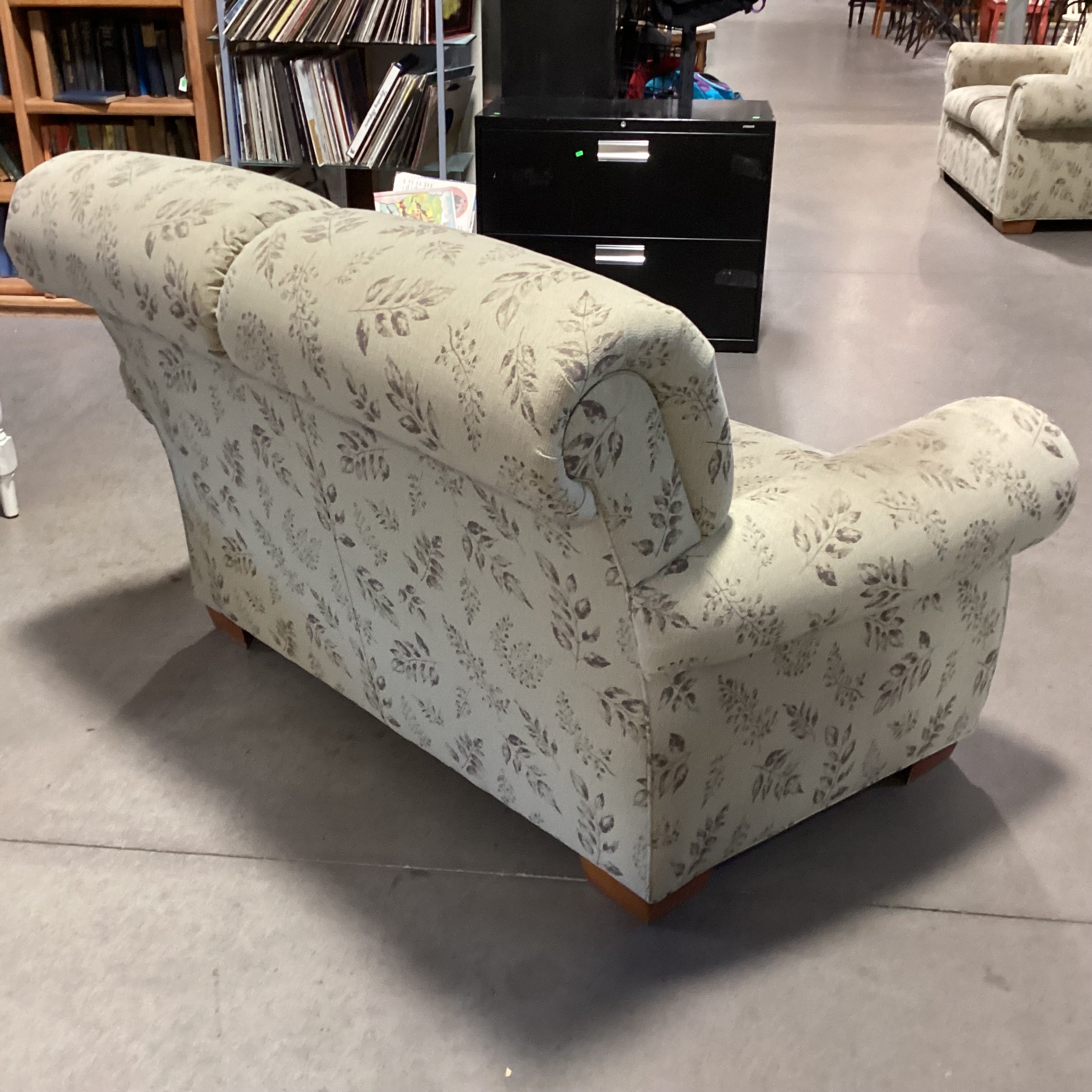 Sage with Leaf Design Roll Arm & Back Loveseat Sofa 62"x 38"x 37"