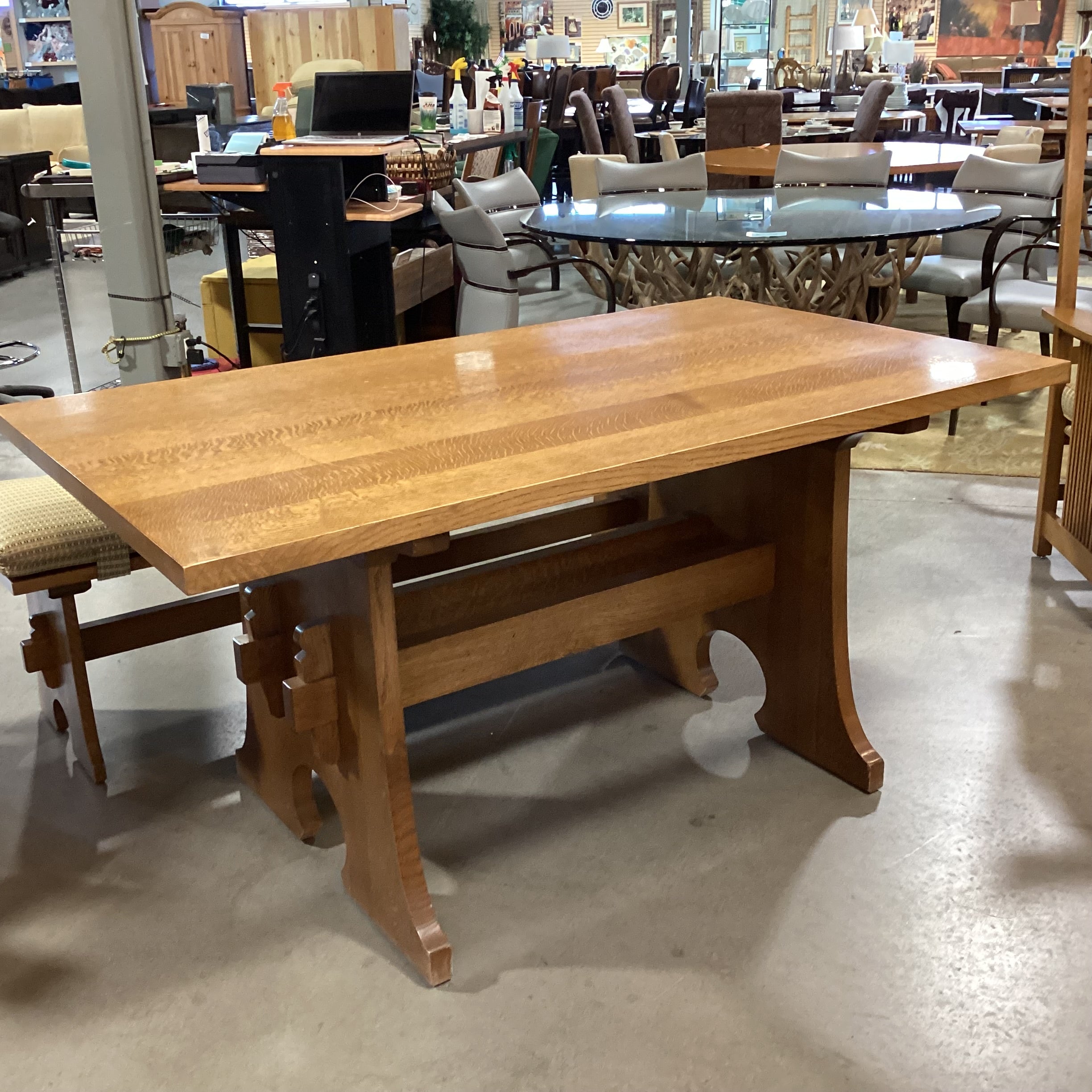 Stickley Mission Oak Table with 2 Arm Chairs & 2 Benches Dining Set 62"x 36"x 30"