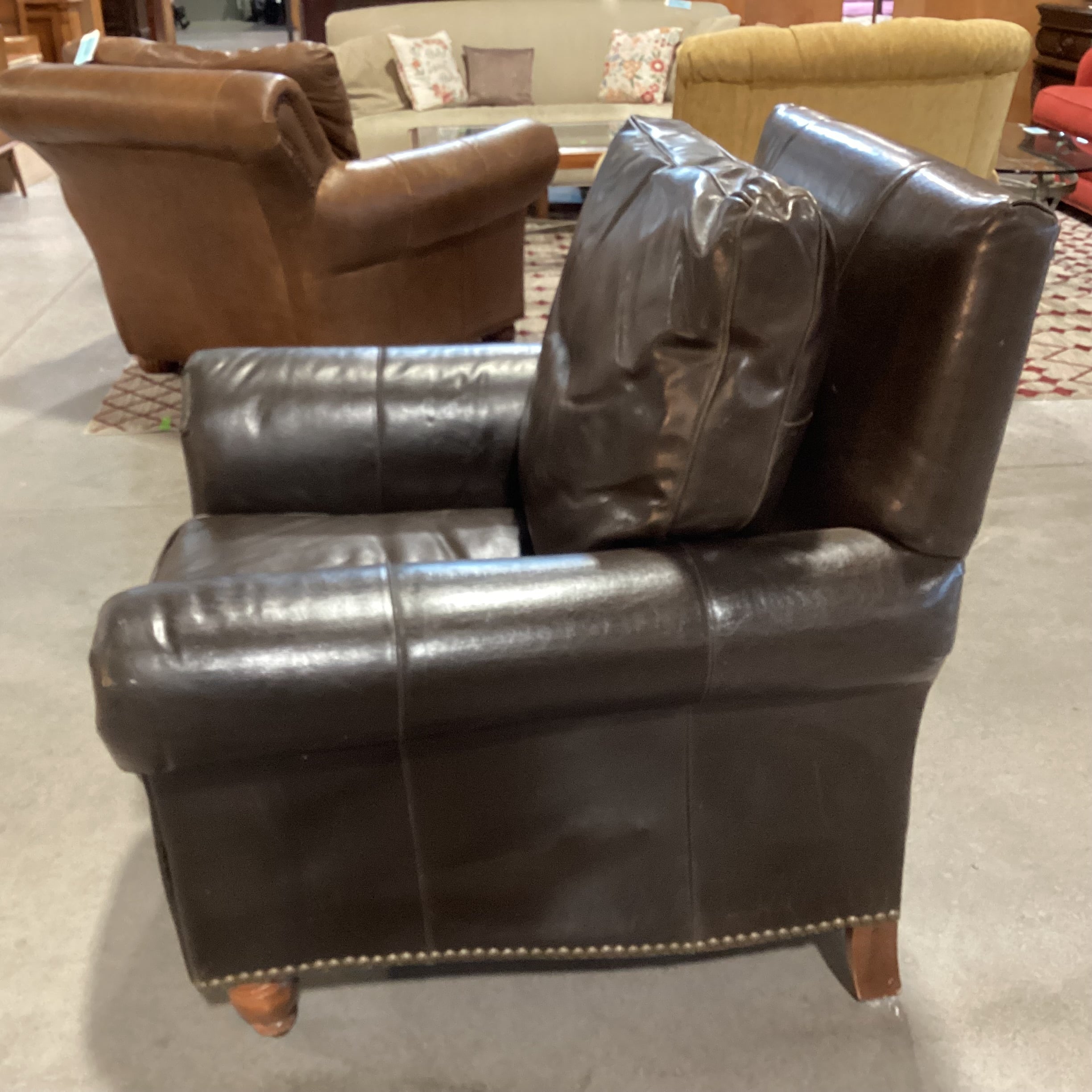 Paul Robert Dark Chocolate Leather Nailhead Chair 38"x 36"x 38.5"