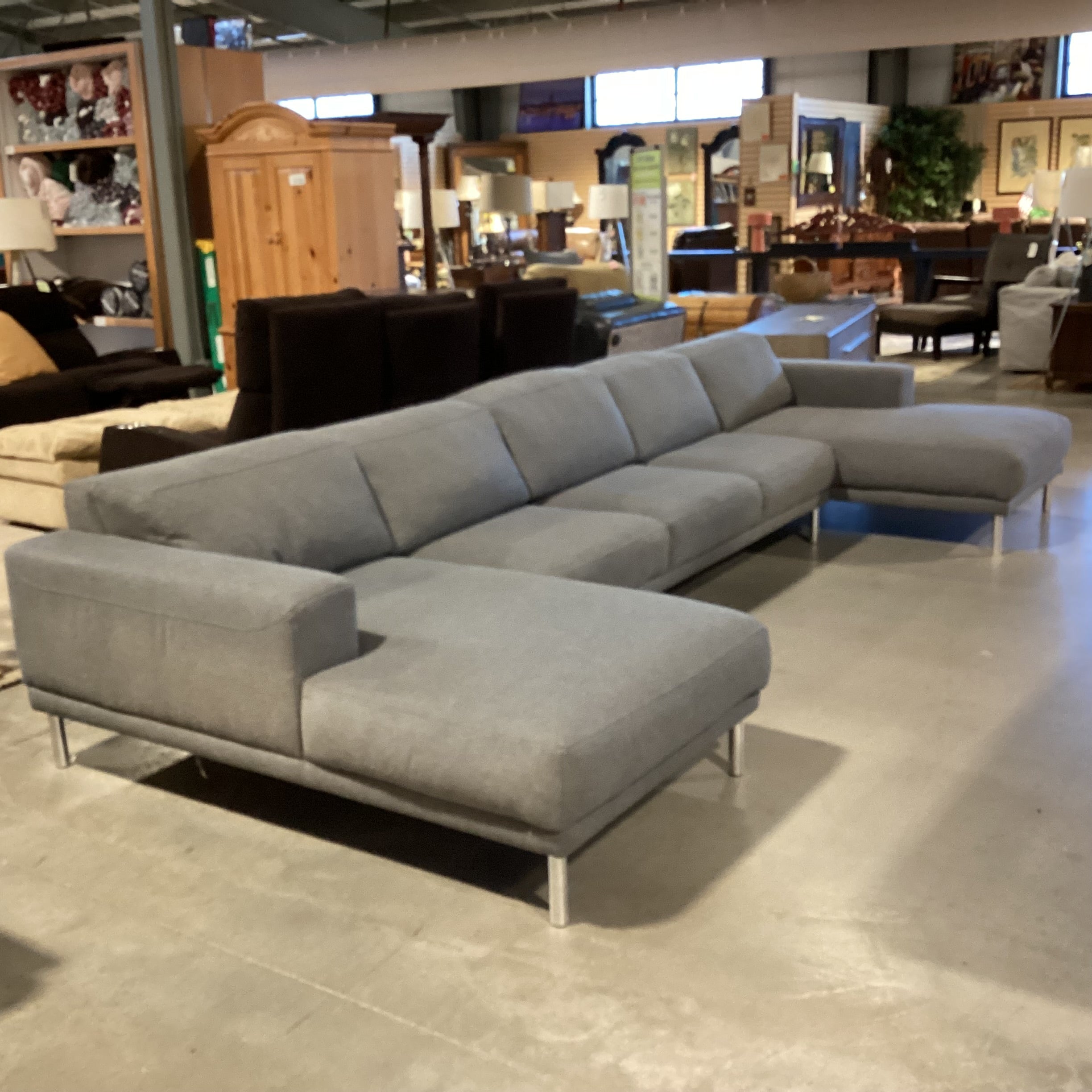 American Leather Meyer Collection Grey Wool & Down 3 Piece with End Chaises Modern Sectional 165"x 67"x 67"x 29"