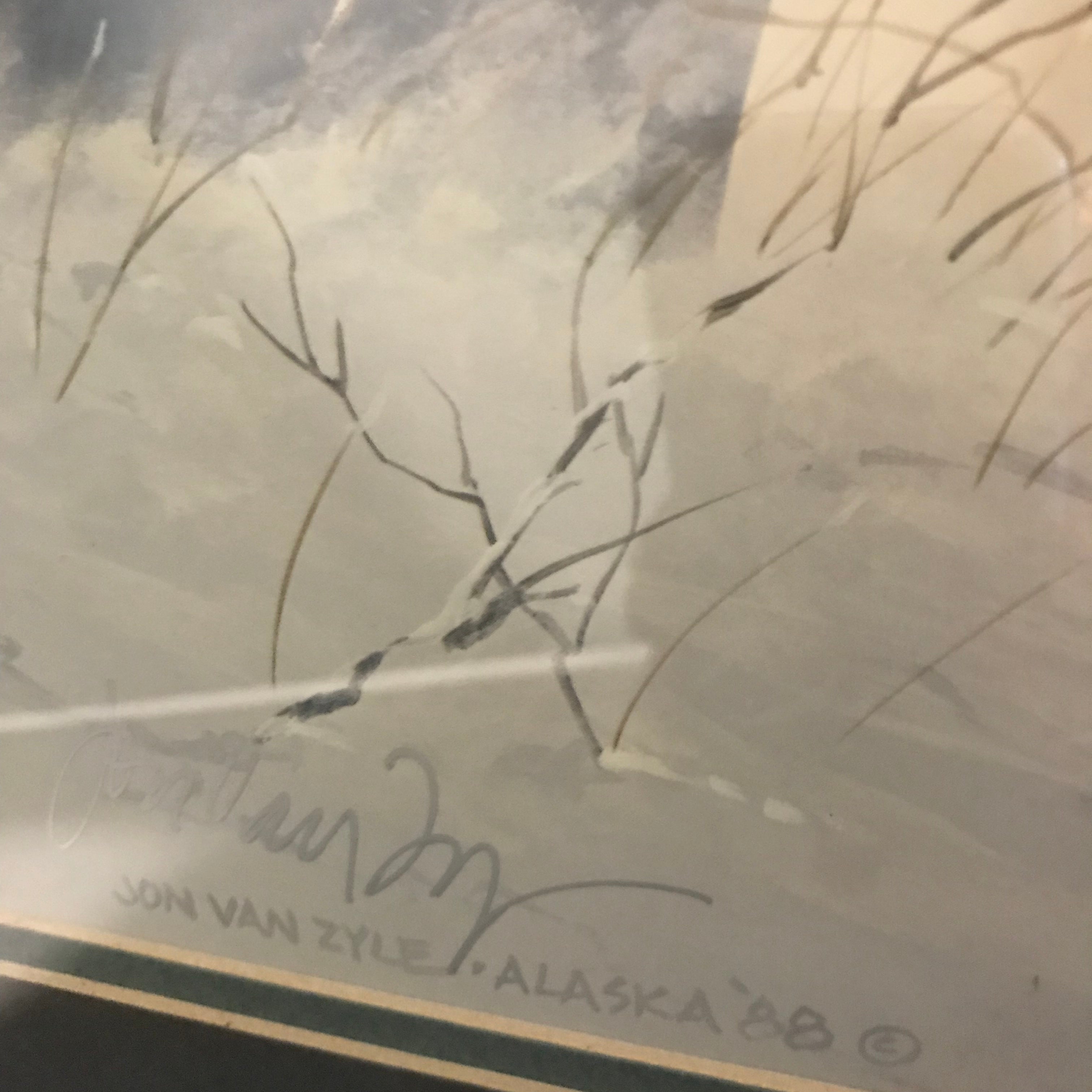 Jon Van Zyle 'Alaska Ethos' Black Wolf and Moon Signed and Framed Print Wall Decor 28" x 18"