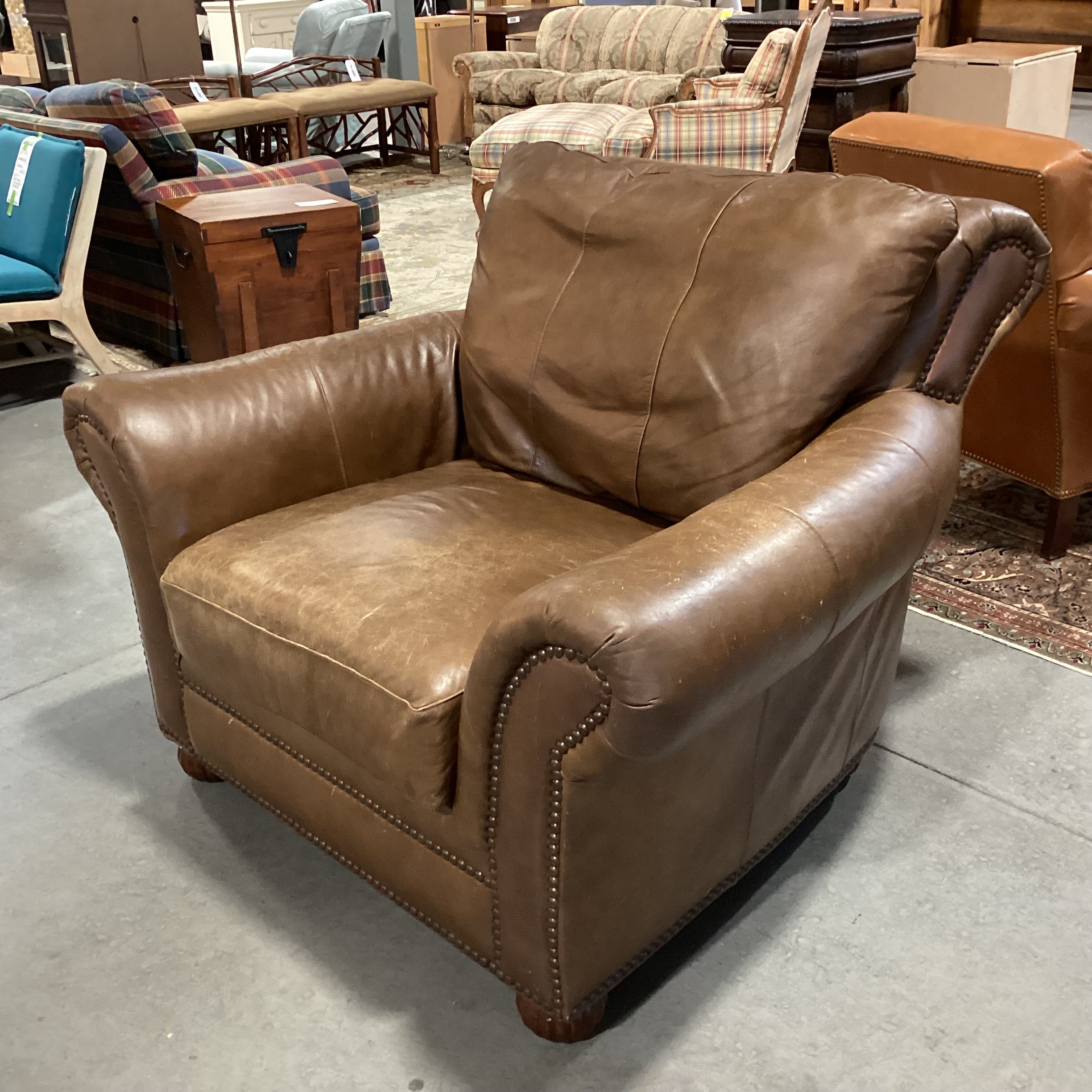Leather Nailhead Roll Arm & Back Oversized Chair 50"x 46"x 36"