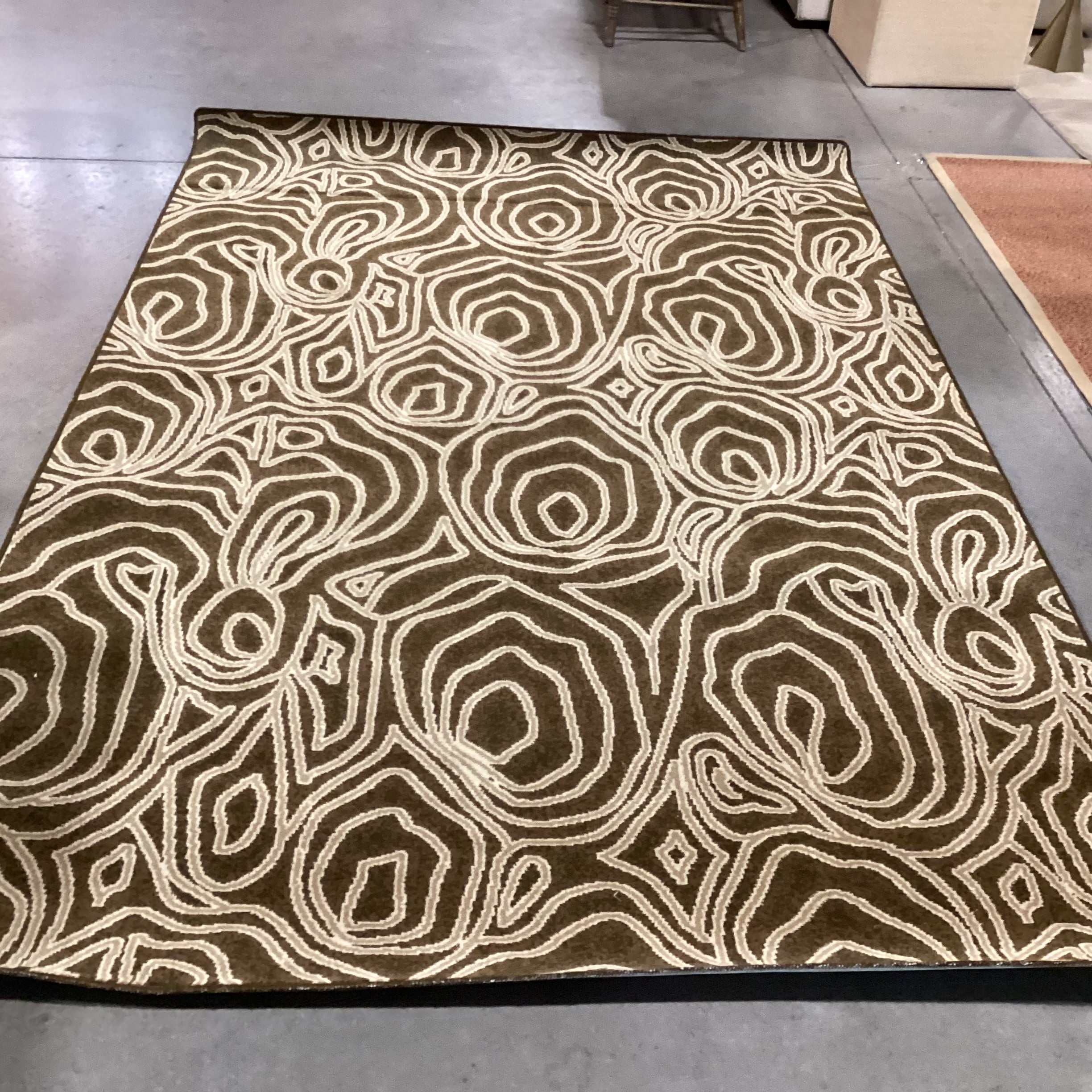 Custom Brown Tan Multi Design Wool Rug 6'x 9'