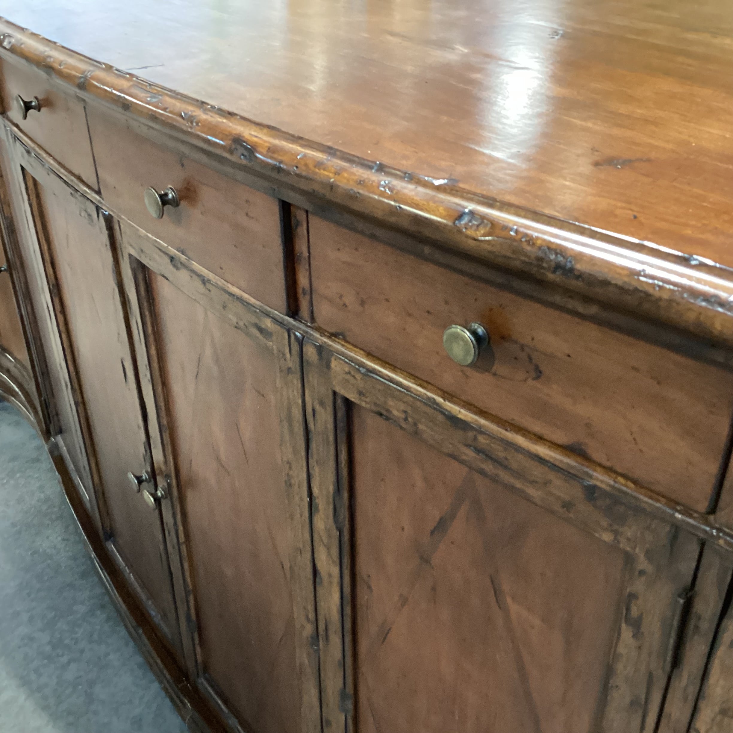 Solid Distressed Finished Carved Wood 4 Door 6 Drawer Sideboard 100.5"x 27"x 43"