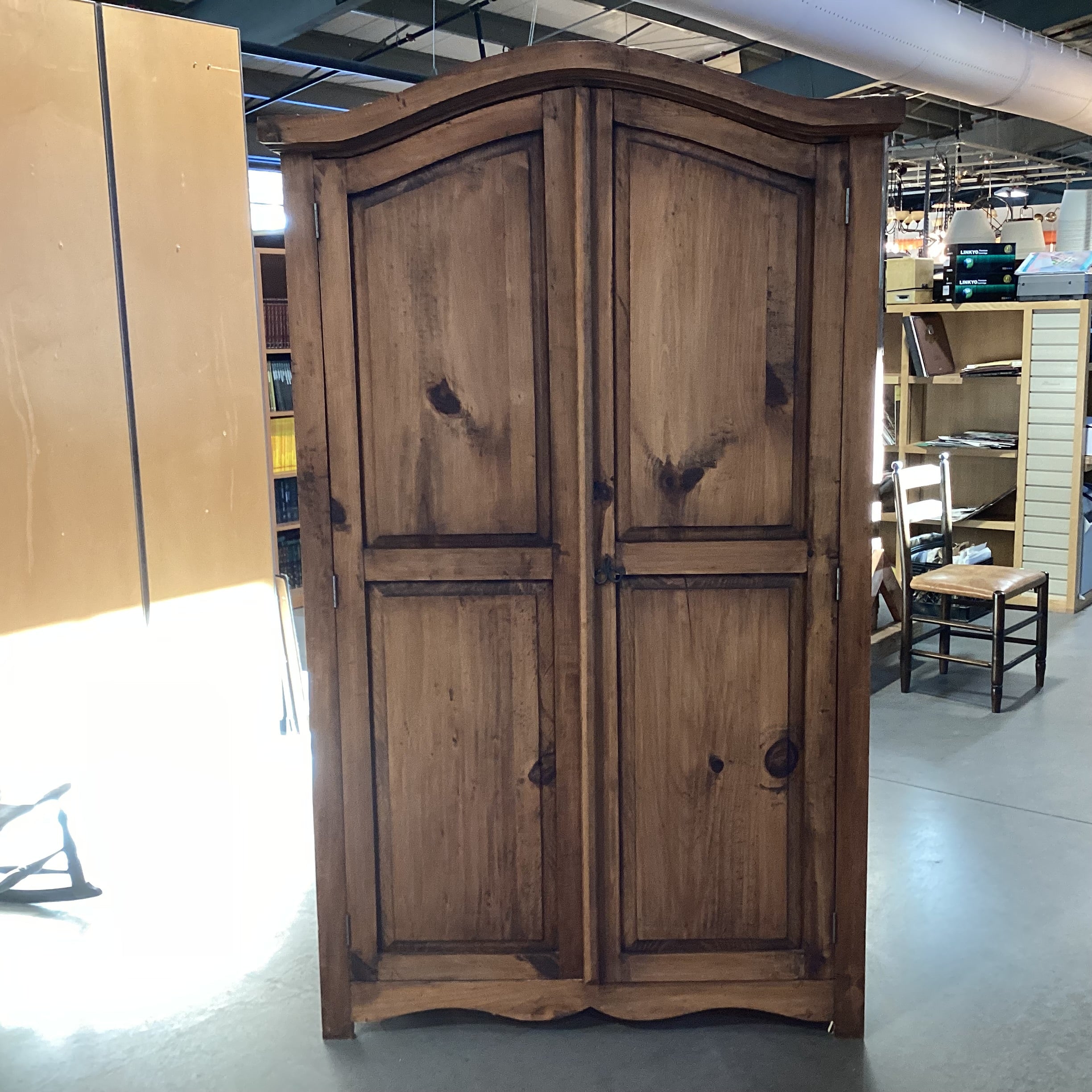 Rustic Carved Solid Pine 2 Door With Shelves & 2 Drawer Armoire 47"x 23"x 78"