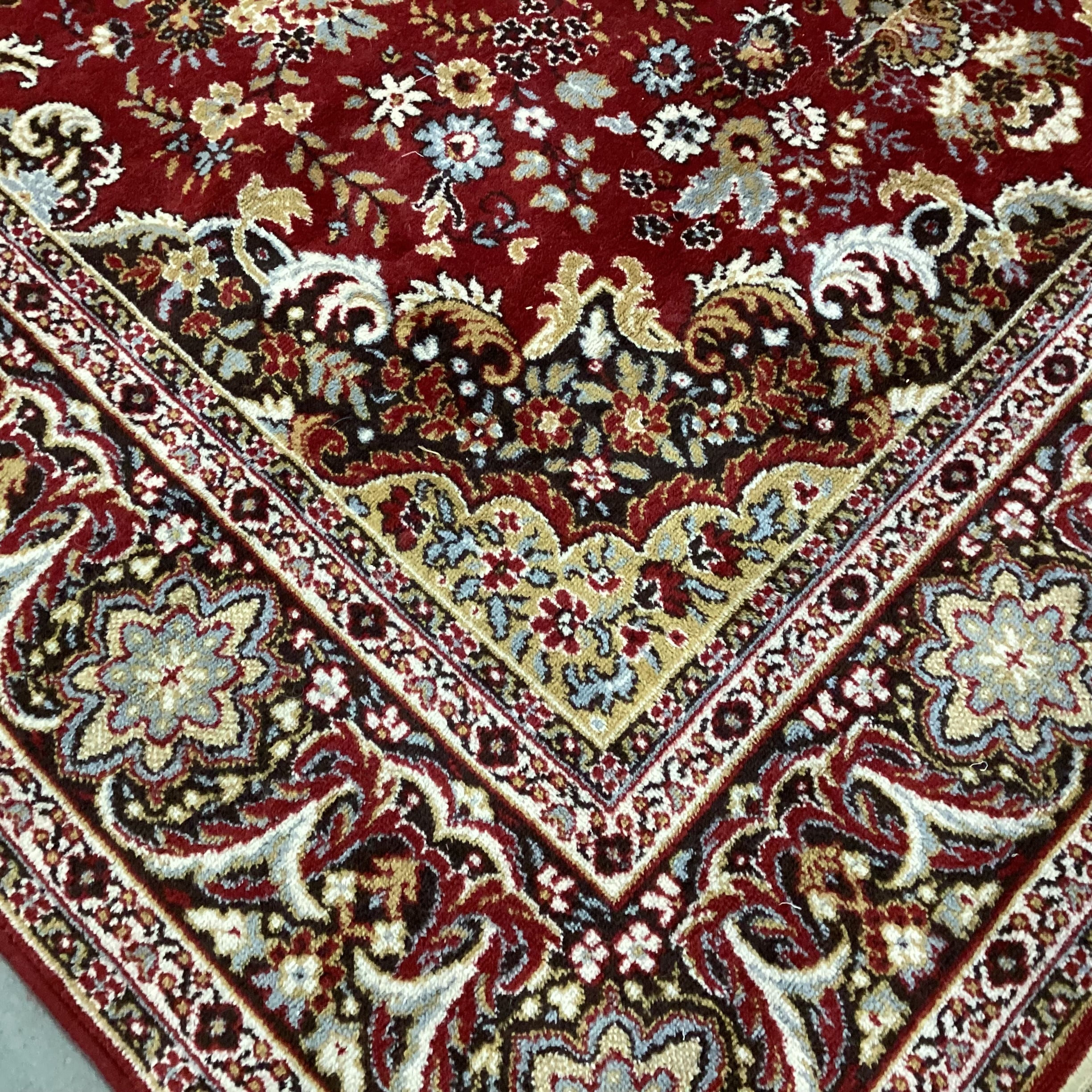 Vintage Karastan Style Red Golden Tan Brown & Blue Wool Rug 8'x 11'6"