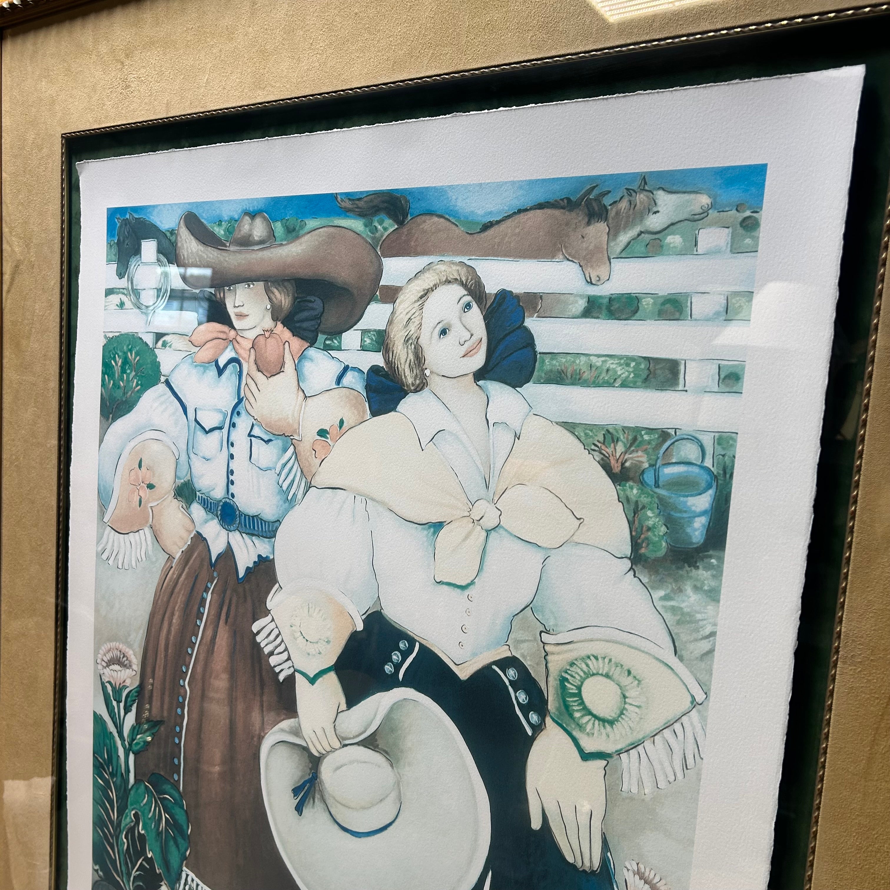 Carter Holmon Signed Lithograph "Sunshine" With Burl Wood Frame And Suede Matt  42.5"x 49.5"
