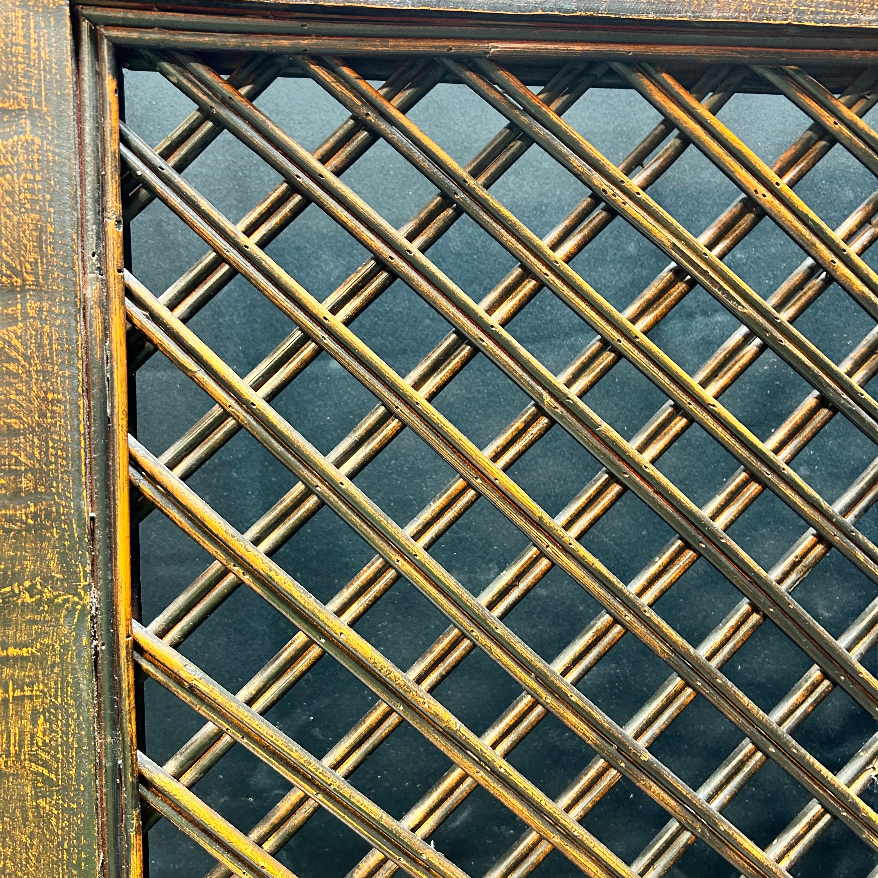 4 Panel Wood Lattice & Rattan Panel Room Divider 72"x 75.5"