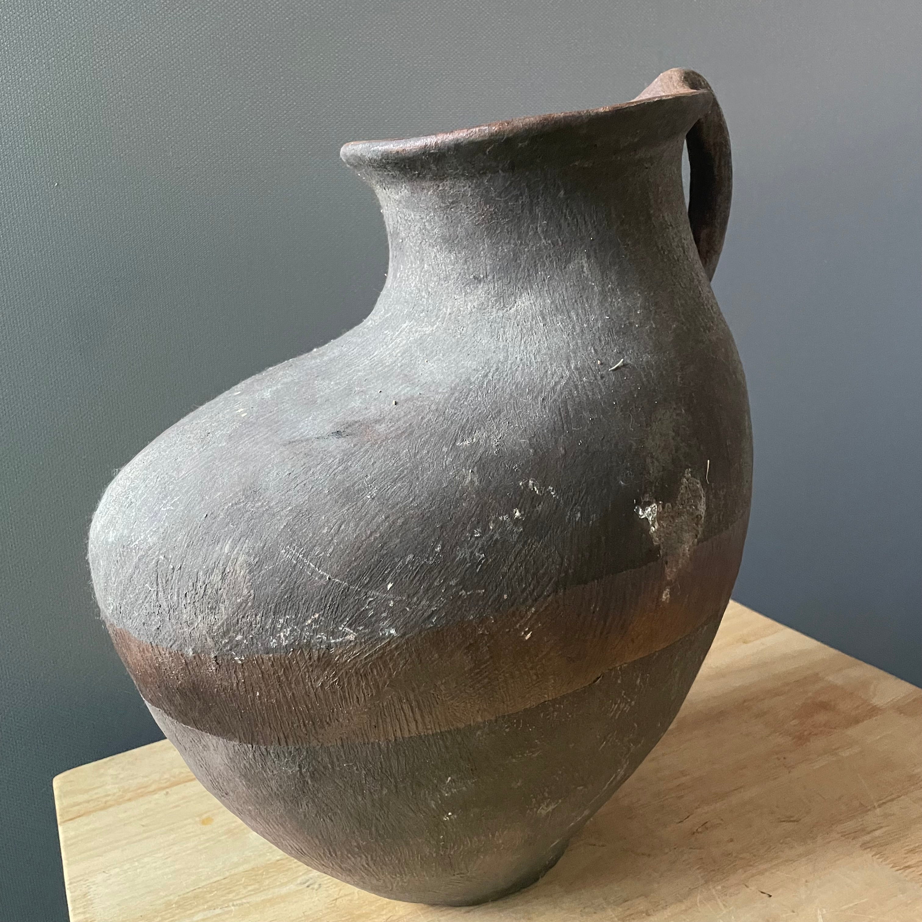 Vintage Turkish/Mediterranean Handmade Terracotta Water Storage Jug with Handle, 18"x 12"x 18"