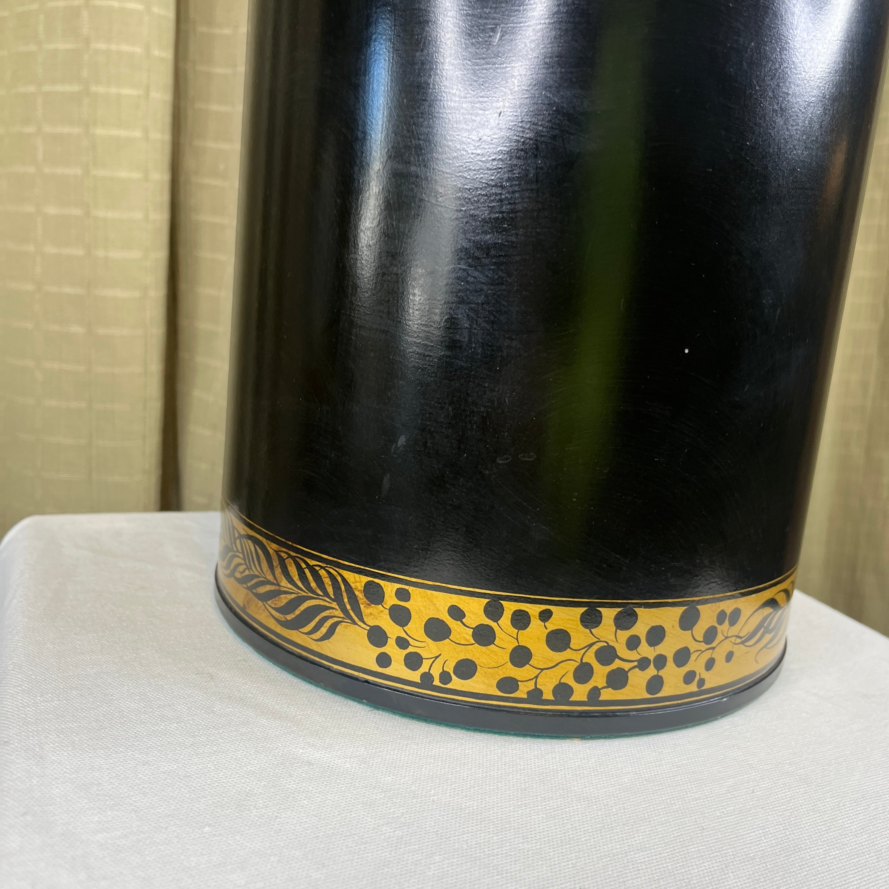 Vintage Vaughn Black and Gold Tea Canister Table Lamp 9" Diameter x 18"