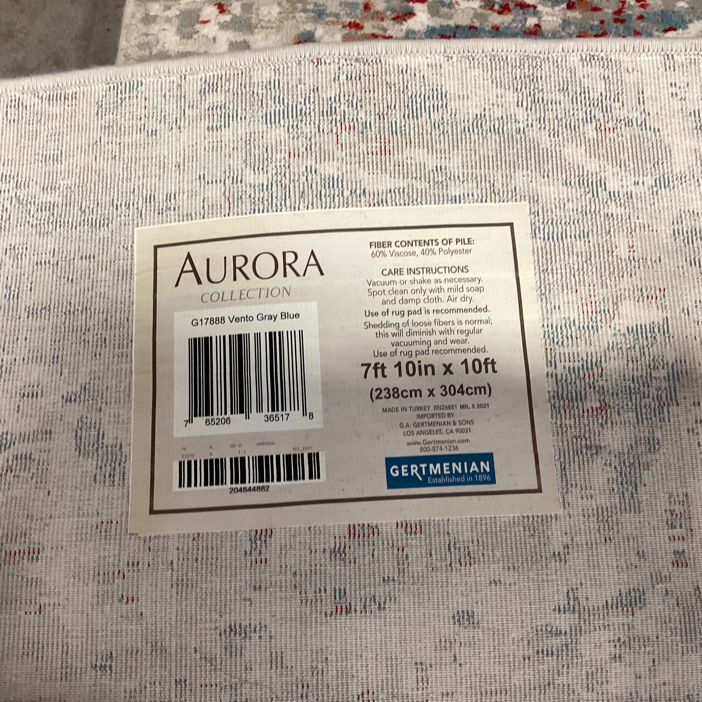 Aurora Collection Vento Grey Blue Rust Viscose & Polyester Rug 7'10"x 10'