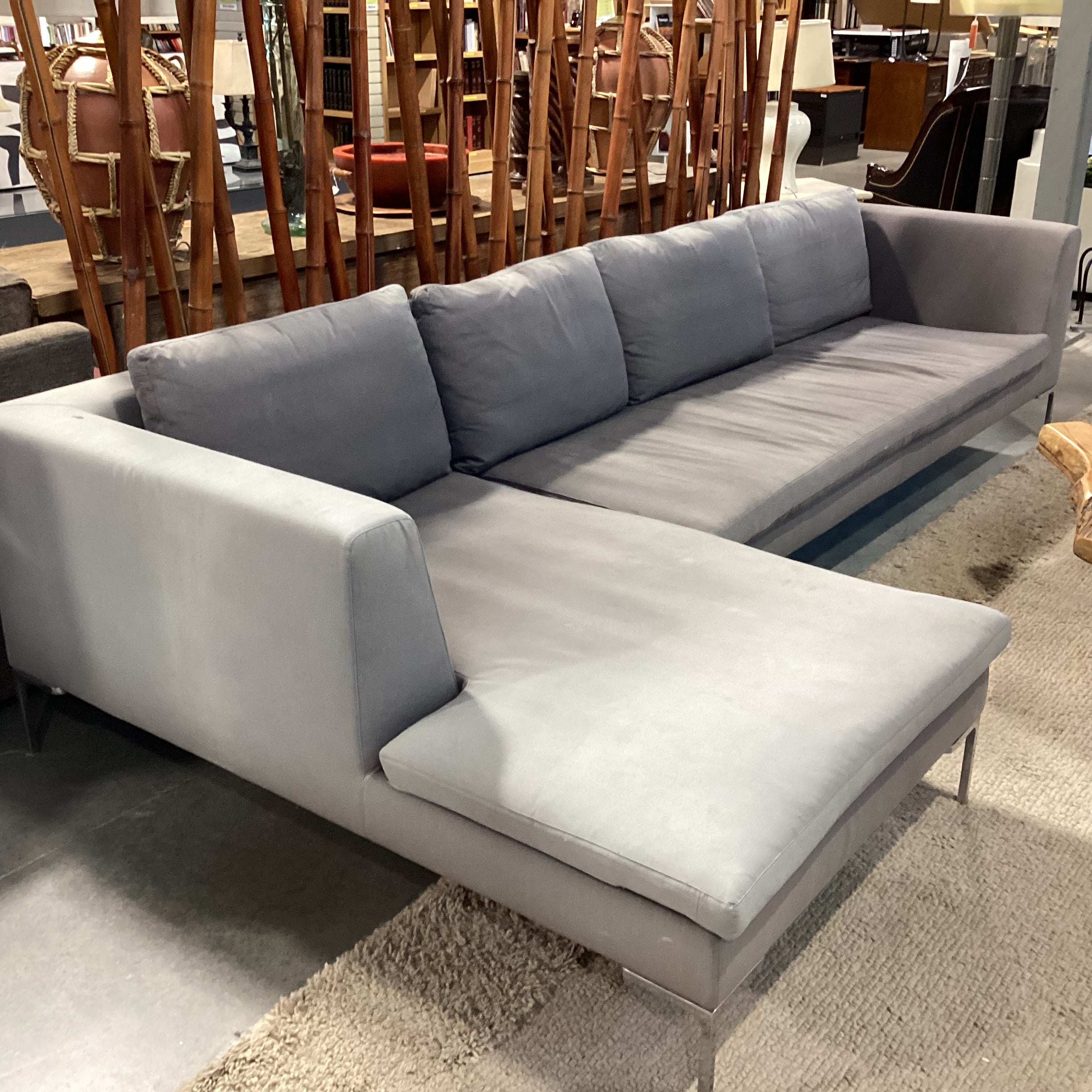 B & B Italia Maxalto Grey & Chrome 2 Piece with Chaise Sectional 128"x 62"x 38"x 28"