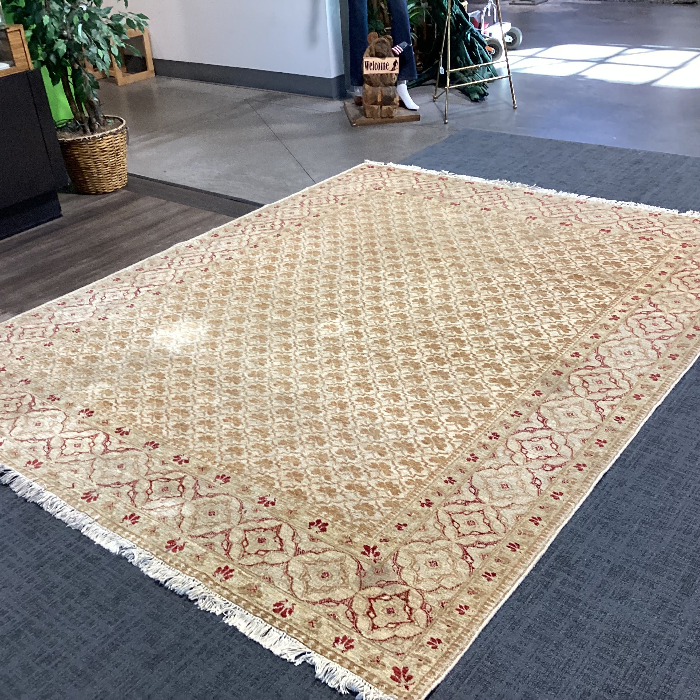 Cream Gold Rust Hand Woven Wool Rug 7'7" x 9'8"