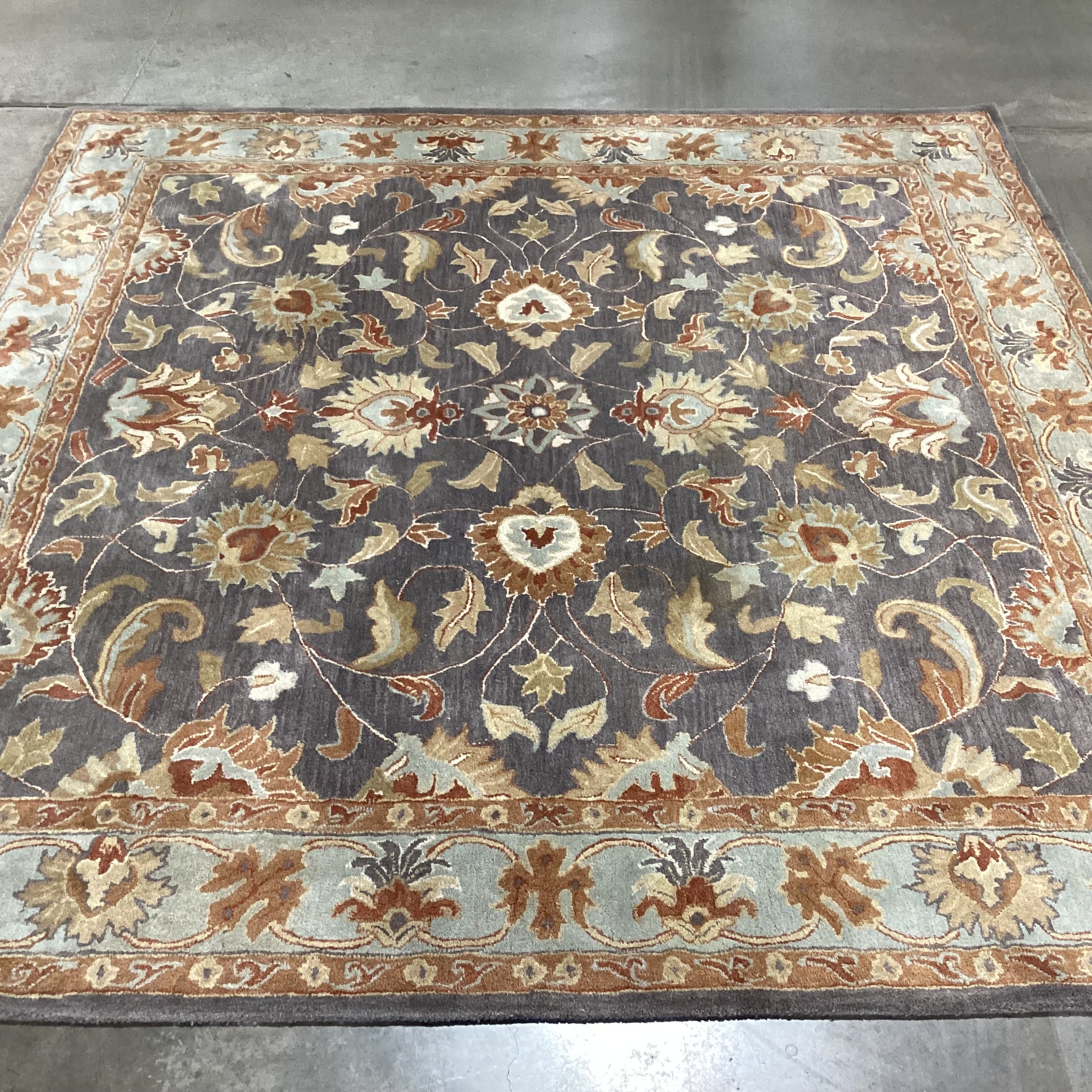 Surya Caesar Grey Gold Rust Floral Wool Rug 8'x 8'