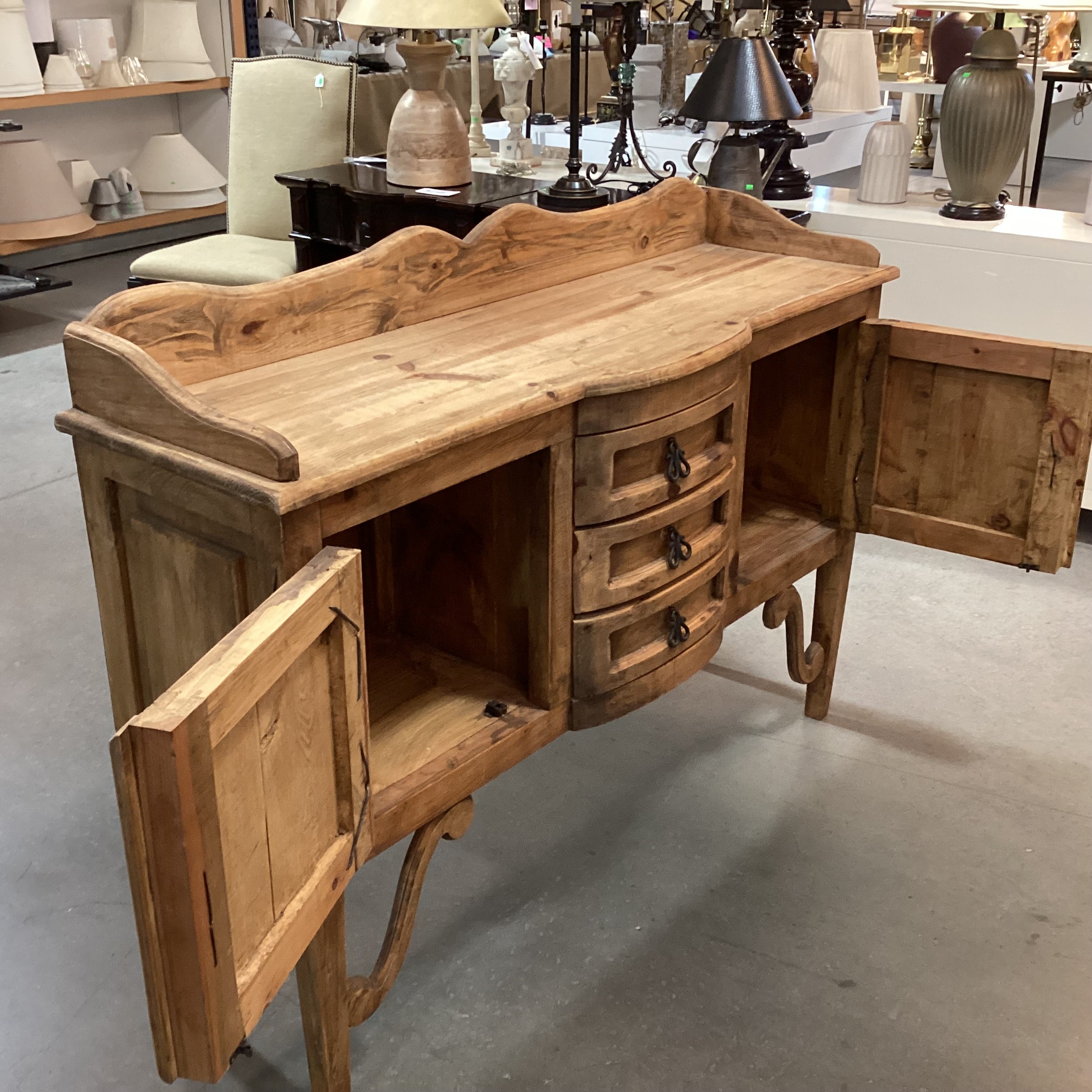 Rustic Distressed Pine with Iron Pulls 2 Door 3 Drawer Buffet Sideboard 55"x 16"x 41"
