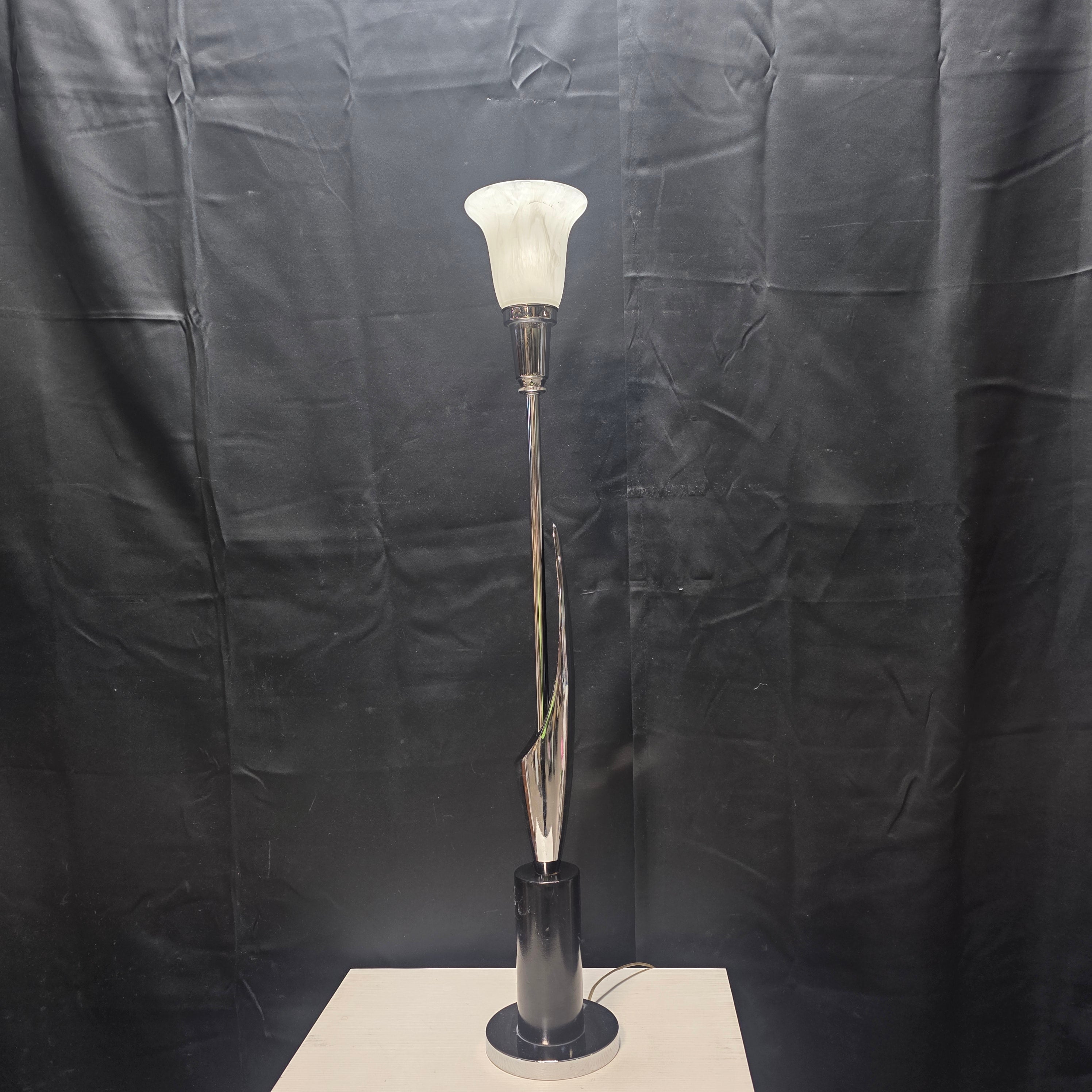 Space Age Chrome and Wood  Base Table Lamp  6" x 38"