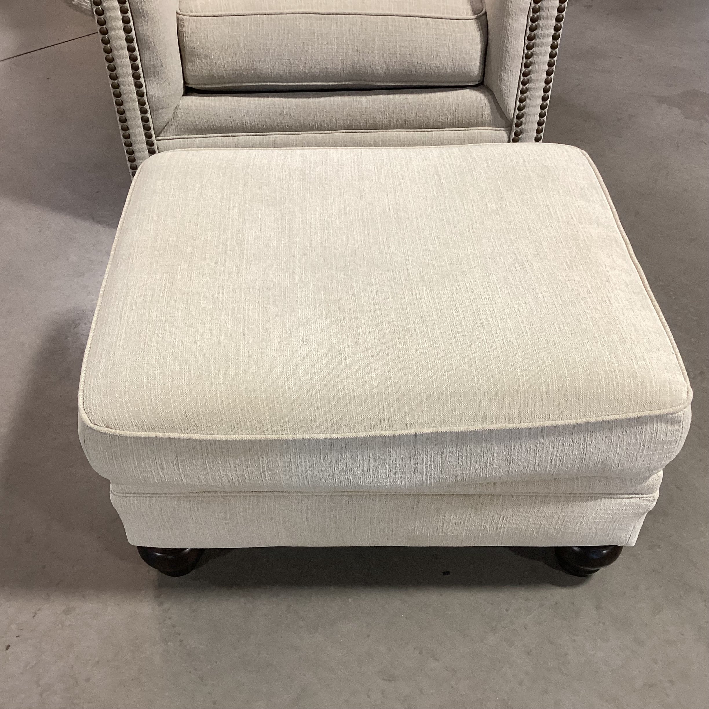 Ashley Furniture Cream Woven Nailhead with Ottoman Chair 41"x 38"x 38"