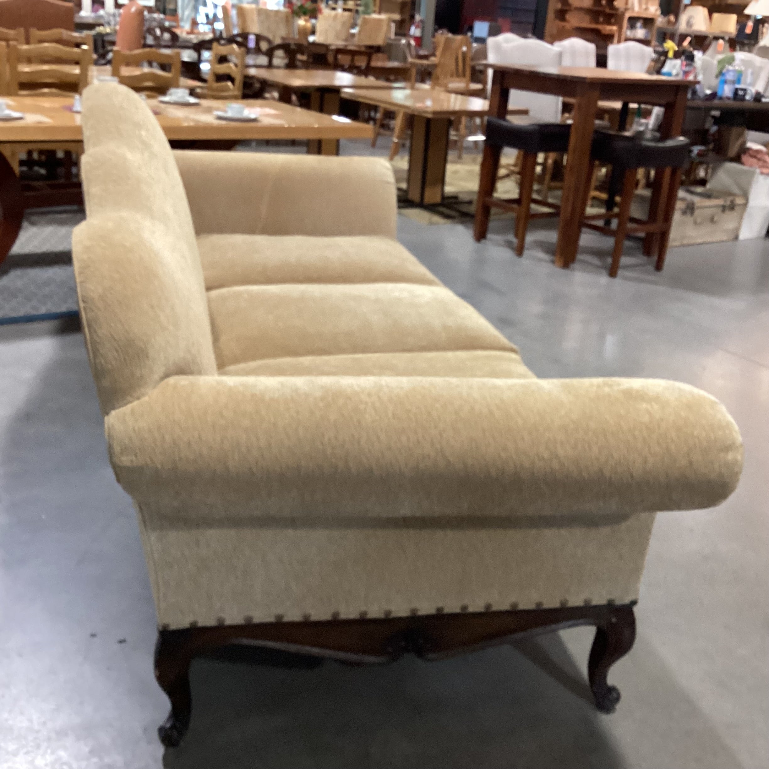 Ralph Lauren St Germain Venetian Gold Chenille Woven Nailhead & Ornate Carved Wood Sofa 103"x 41"x 45"