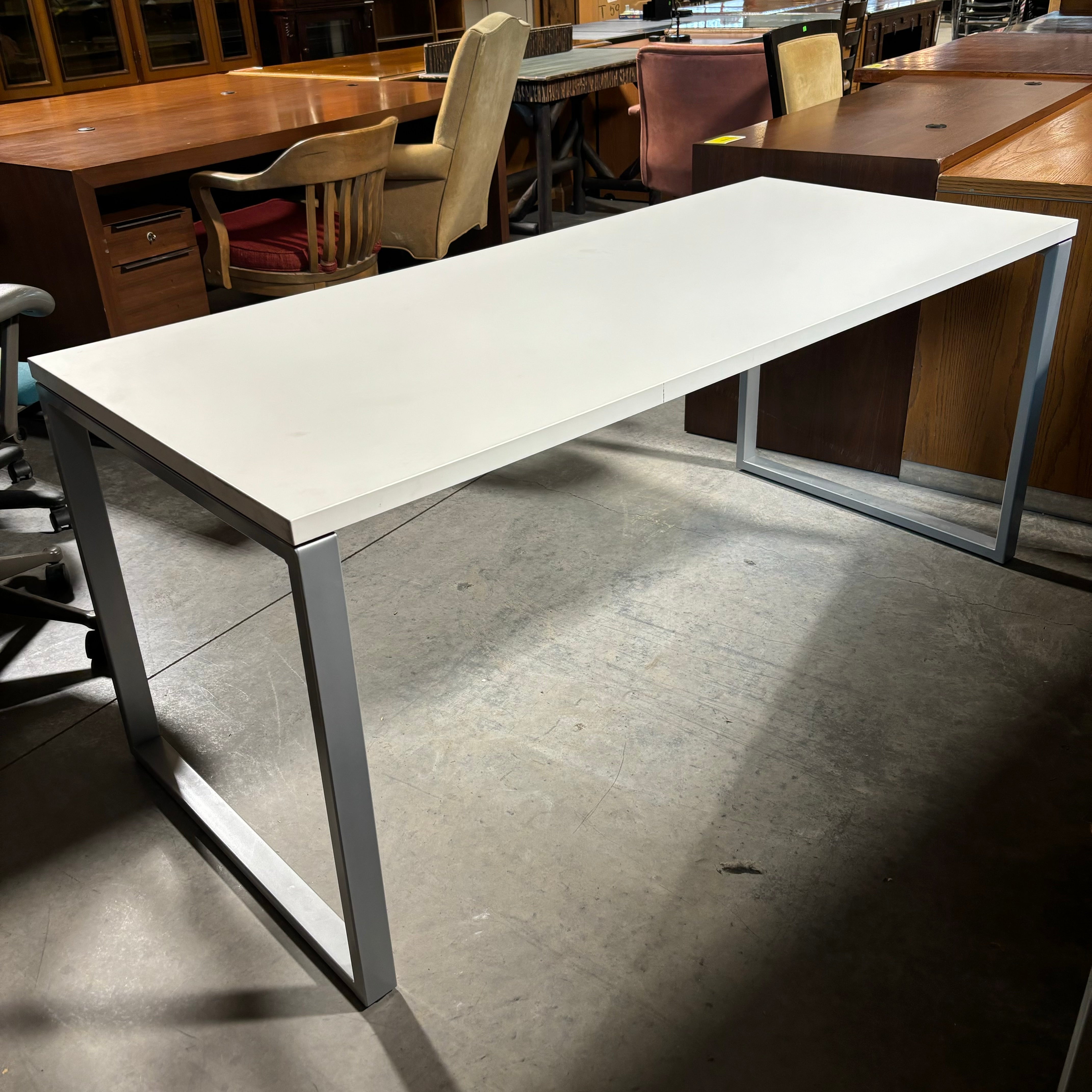 Herman Miller White Laminate Top with Steel Square Base Desk 66"x 29"x 29"