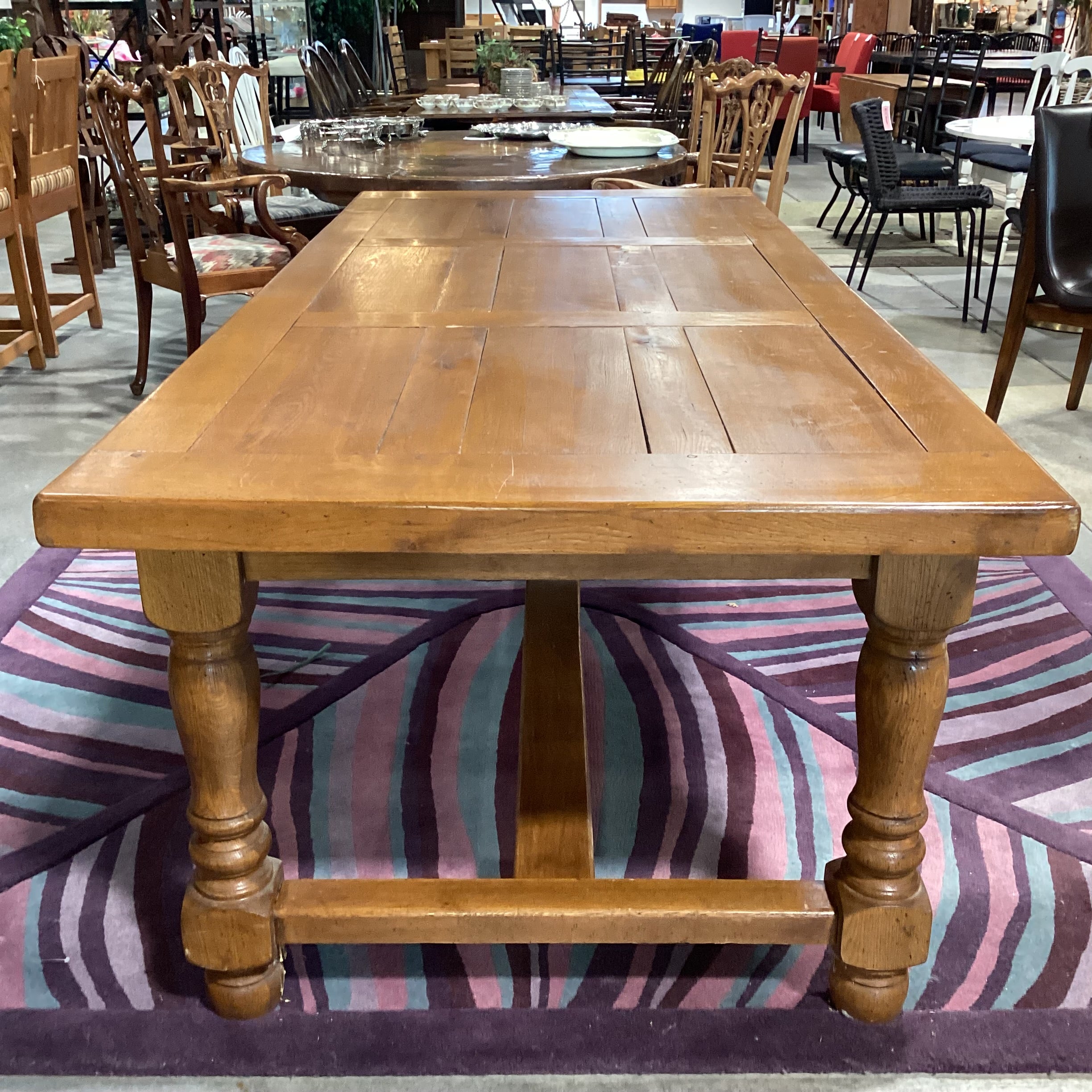 Carved Wood & Plank Top with Trestle Dining Table 90.5"x 39.5"x 30.5"