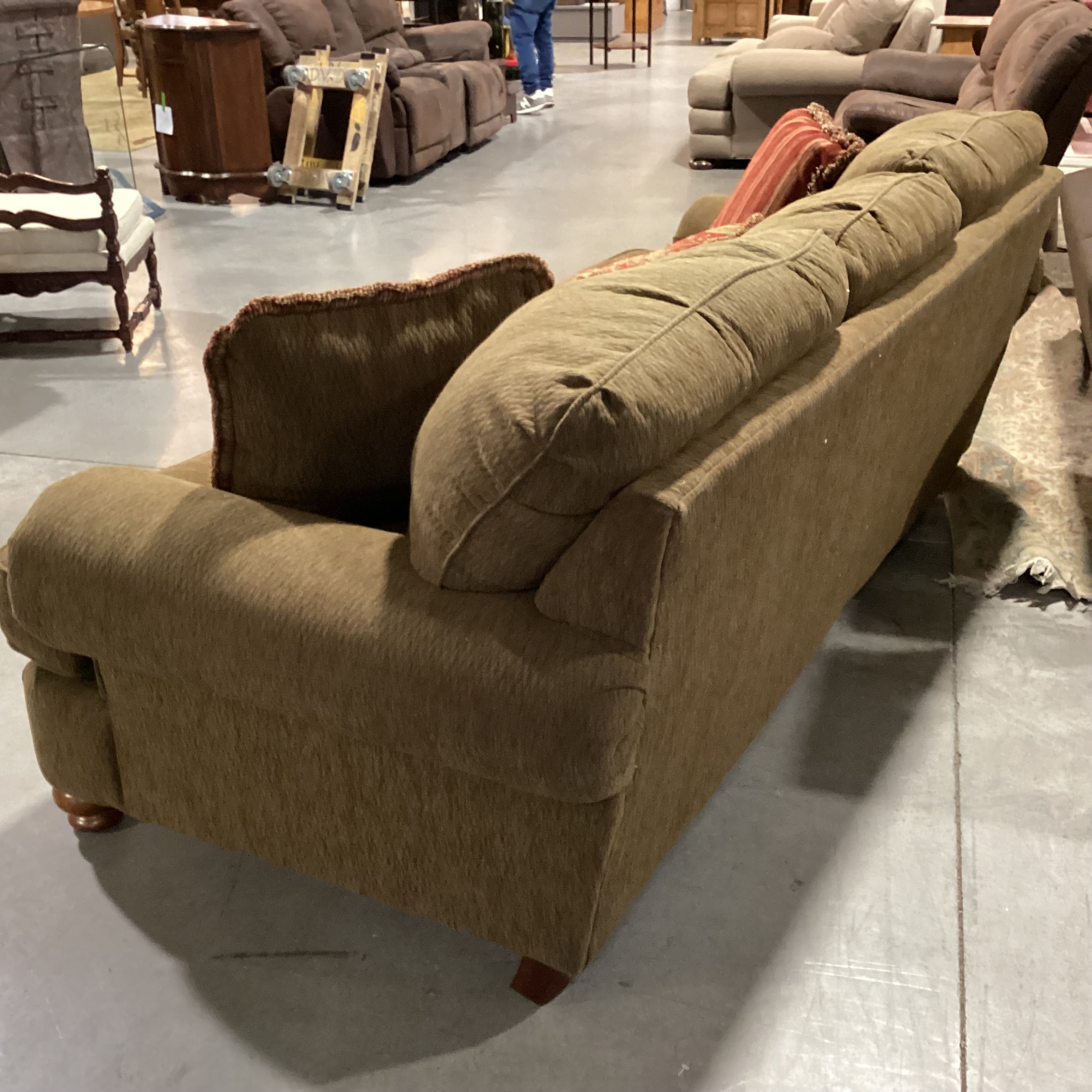 Olive Brown Texture Woven Upholstery with Accent Pillows Sofa 96"x 40"x 32"