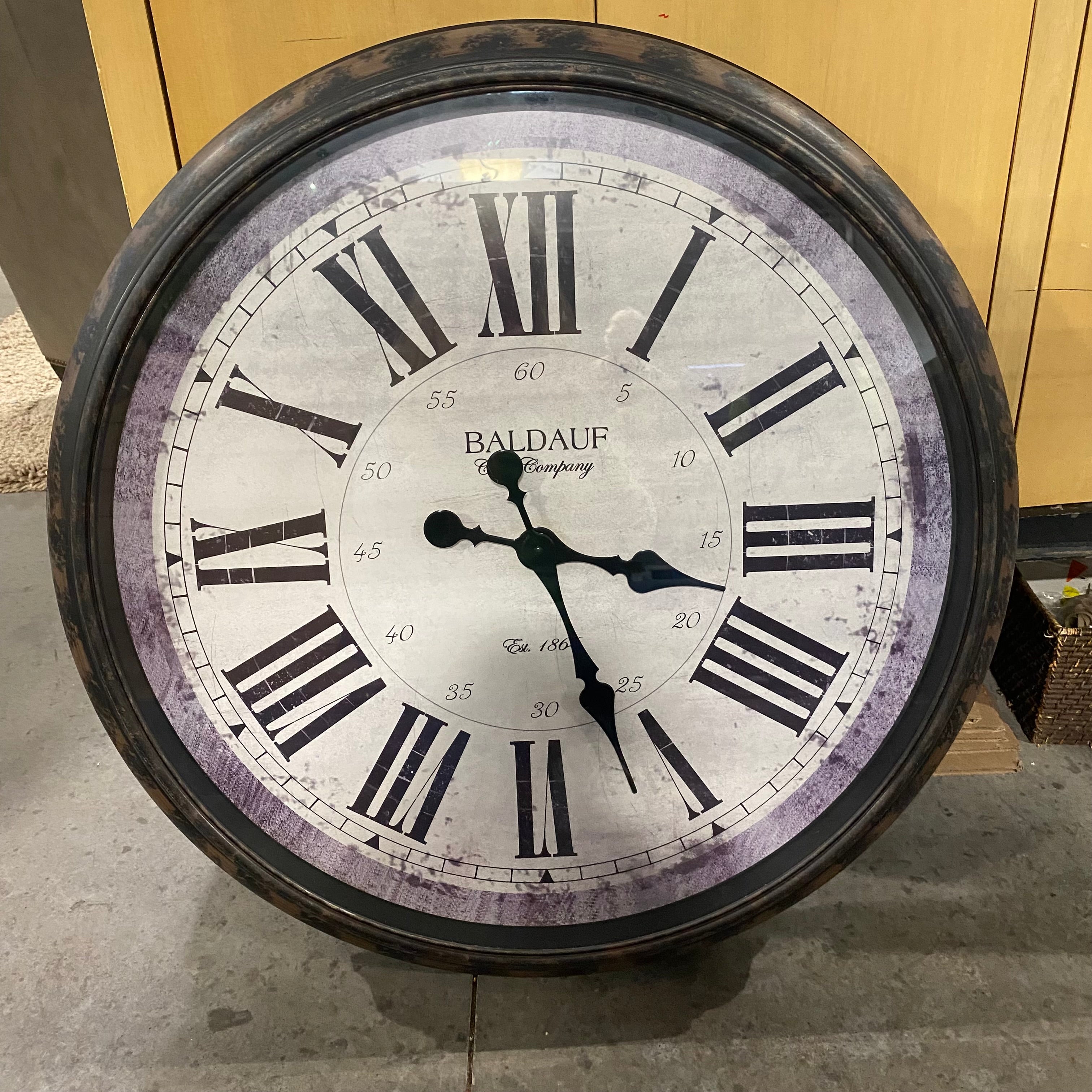 Antiqued Bronze Baldauf Clock Company Pinnacle Roman Numeral Large Round Wall Clock 30" Diameter