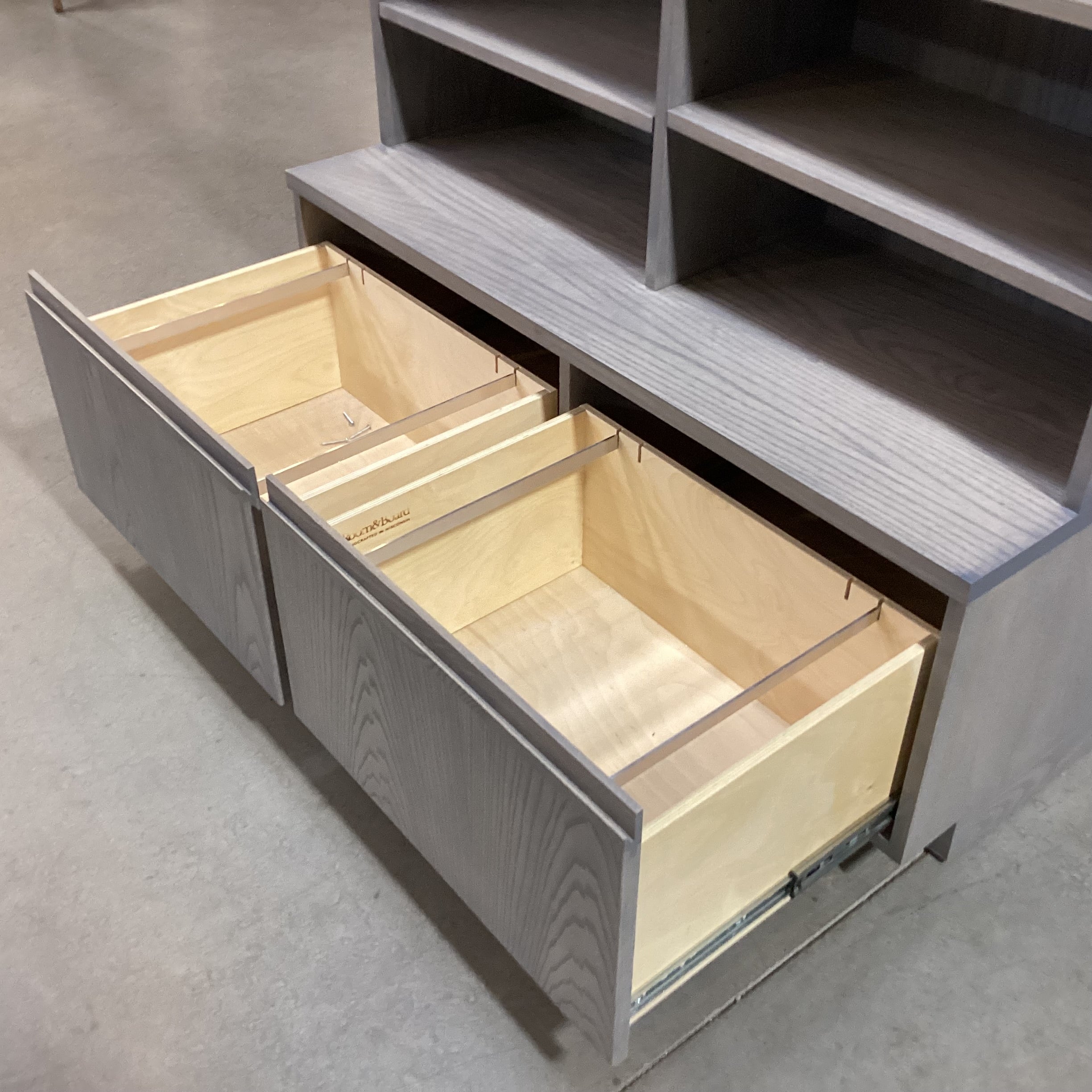 Shell Lake Wood Crafters Natural Ash with Ash Shell Stain Bottom 2 Drawer File Cabinets Double Bookcase Shelves 45.5"x 19"x 81"