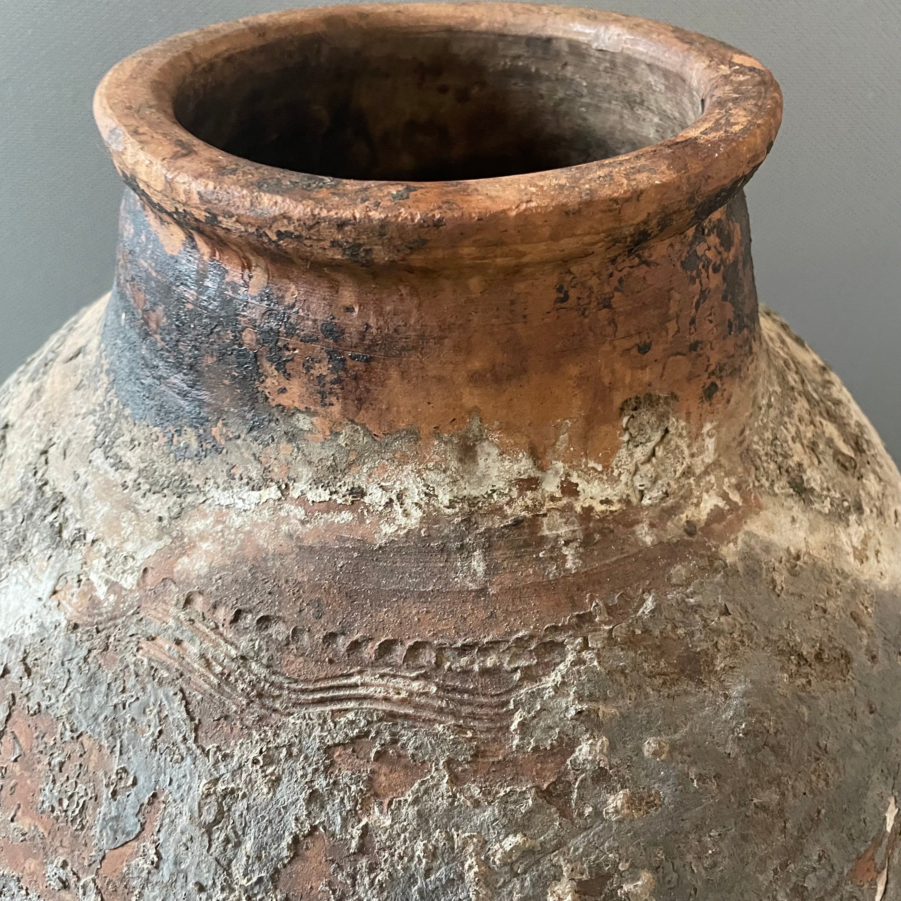 Vintage Turkish Handcrafted Large Olive Oil Storage Jar, 15"x 24"