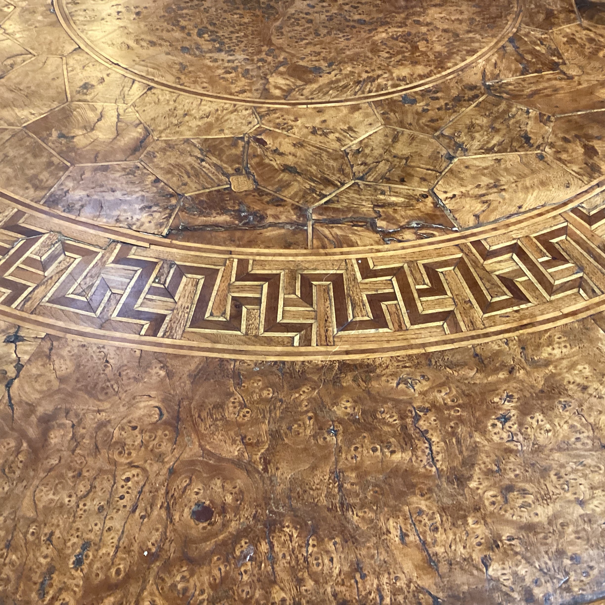 Antique Ornate Carved Wood & Inlay Demi Lune Accent Table 49"x 25"x 35"