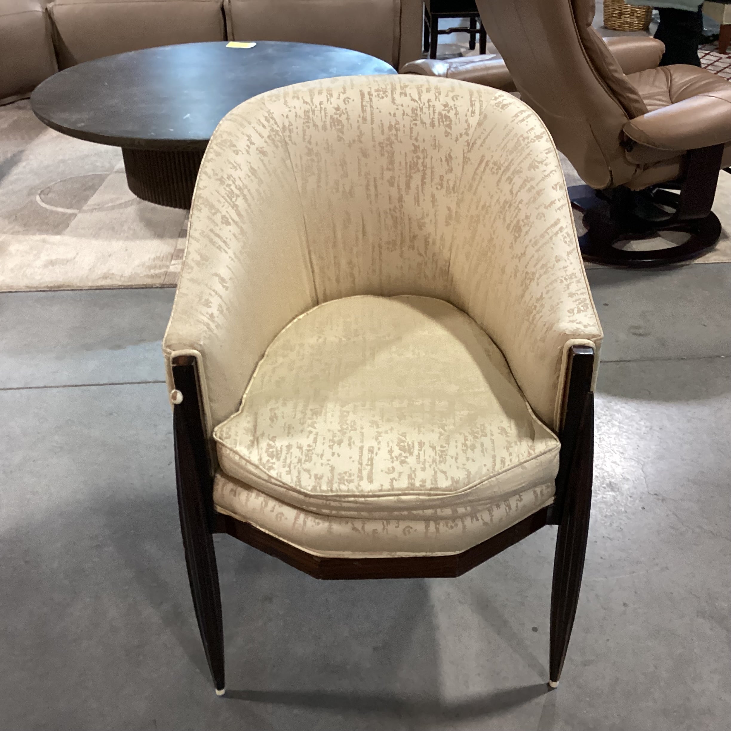 Art Deco Style Zebra Finished Wood & Silky Blend Gold & Taupe Upholstered Chair 25"x 27"x 34"