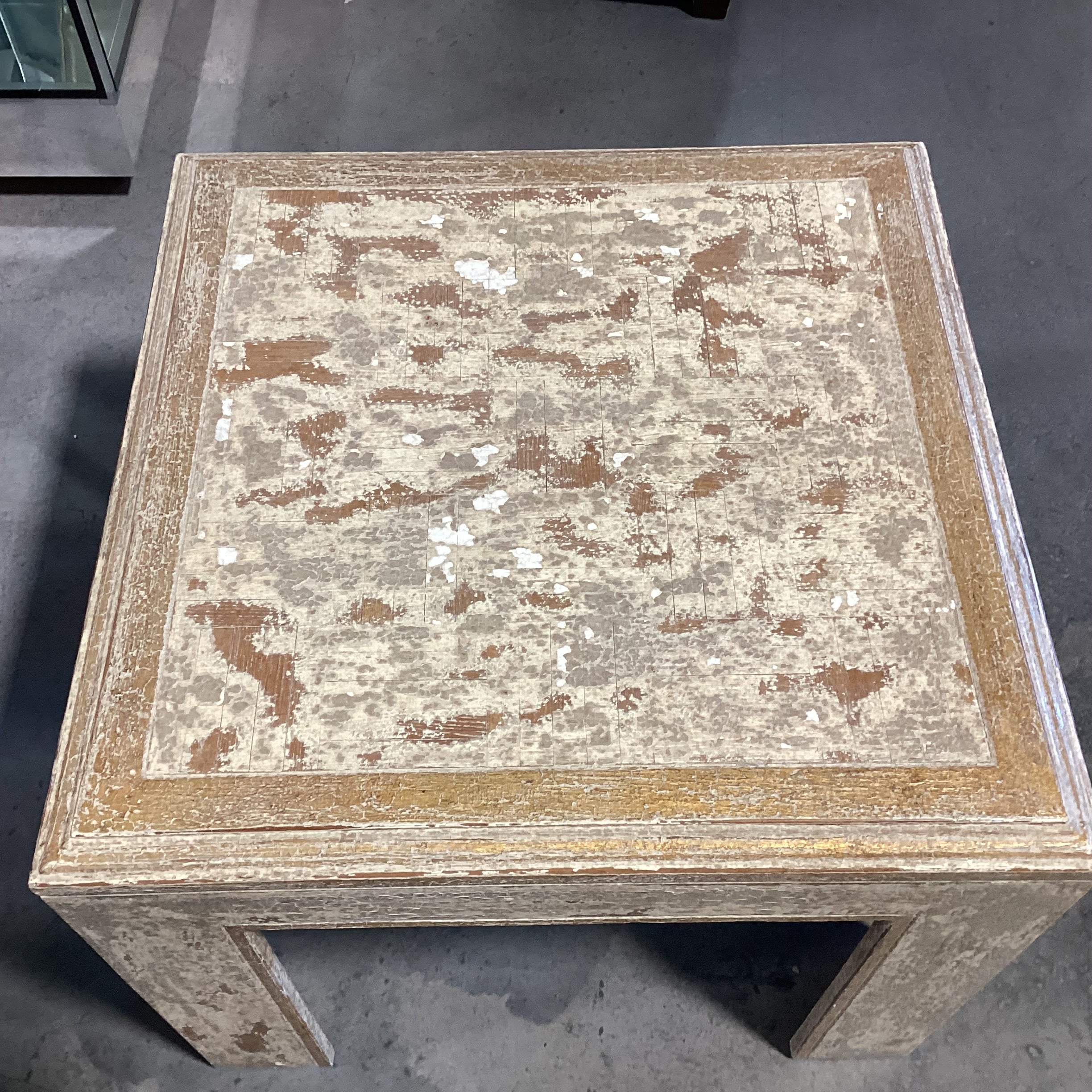 Antique Distressed Cream & Gold Wood Accent Table 29.5"x 29.5"x 24.5"