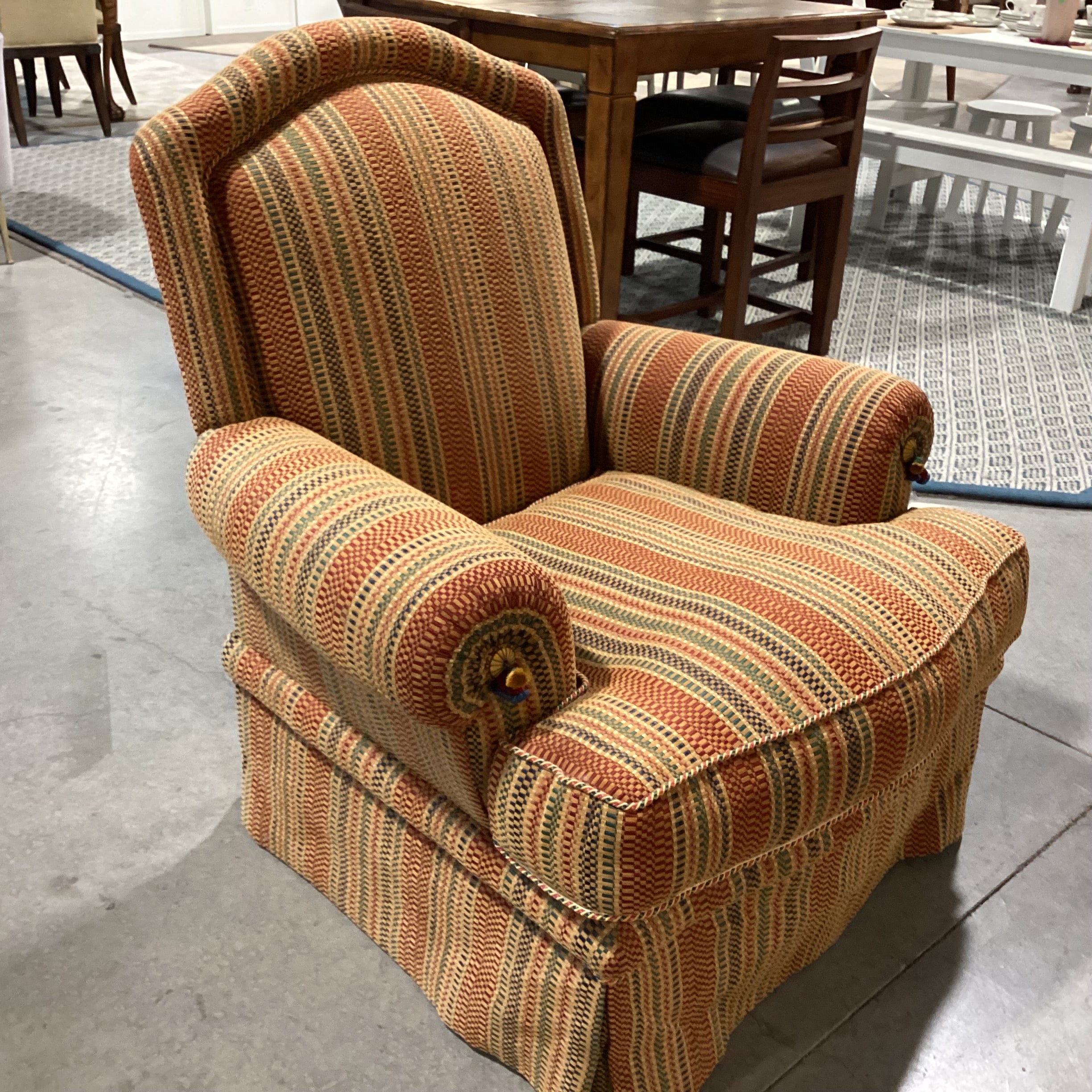 JJ Custom Gold Rust Green Blue Woven Ribbon Stripe Chair 40"x 35"x 42"
