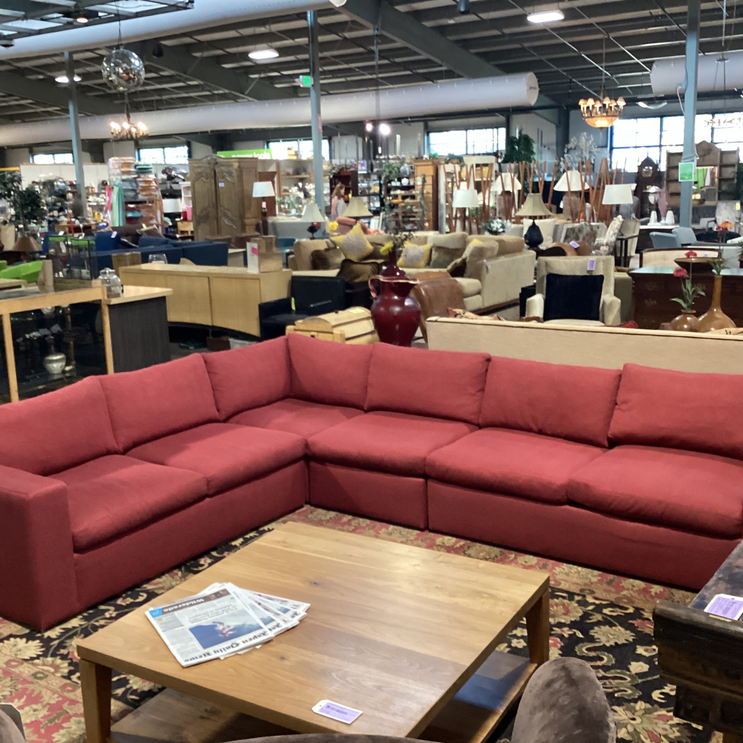 Ethan Allen Red Woven Feather Blend 4 Piece Sectional 131"x 102"x 38"x 28"