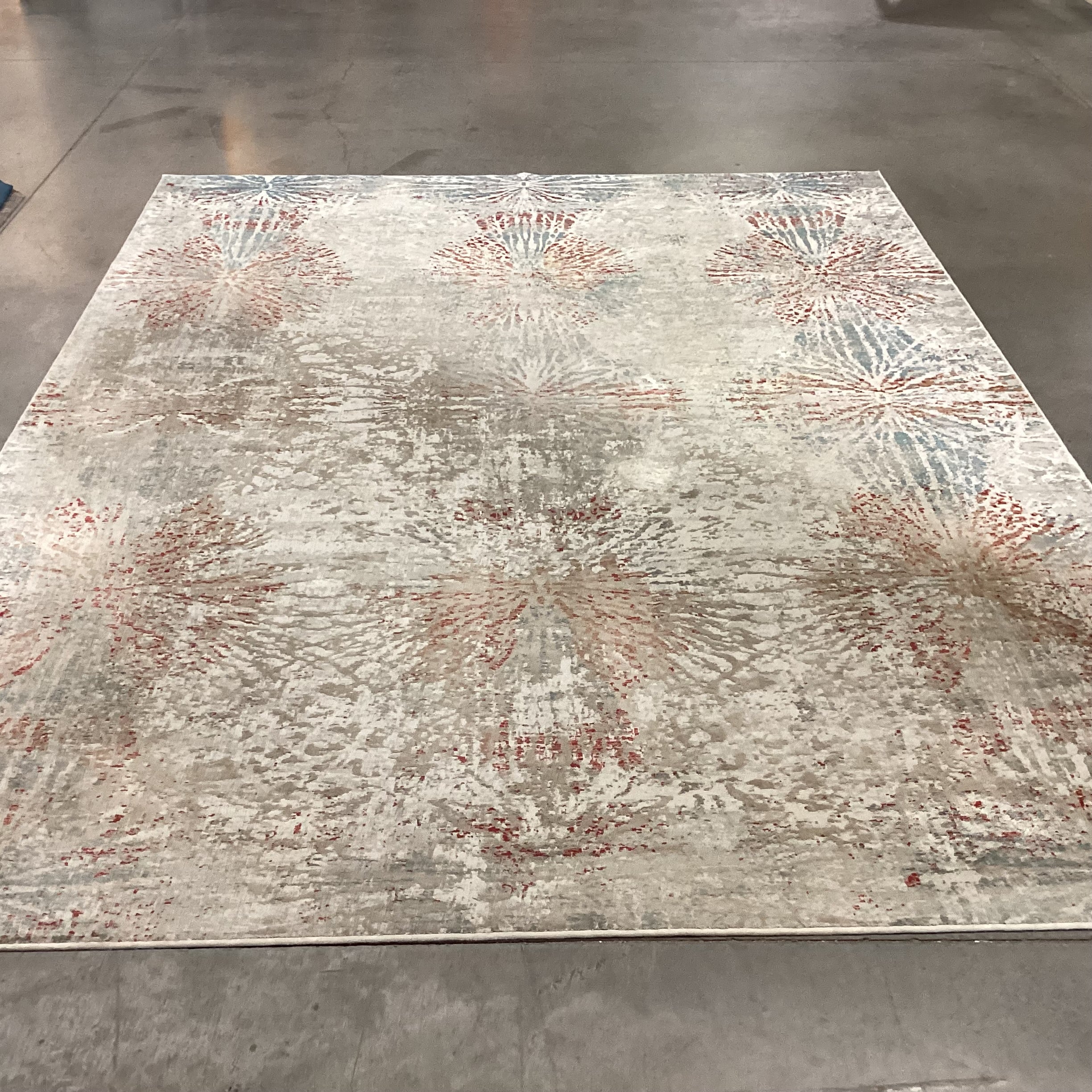 Aurora Collection Vento Grey Blue Rust Viscose & Polyester Rug 7'10"x 10'