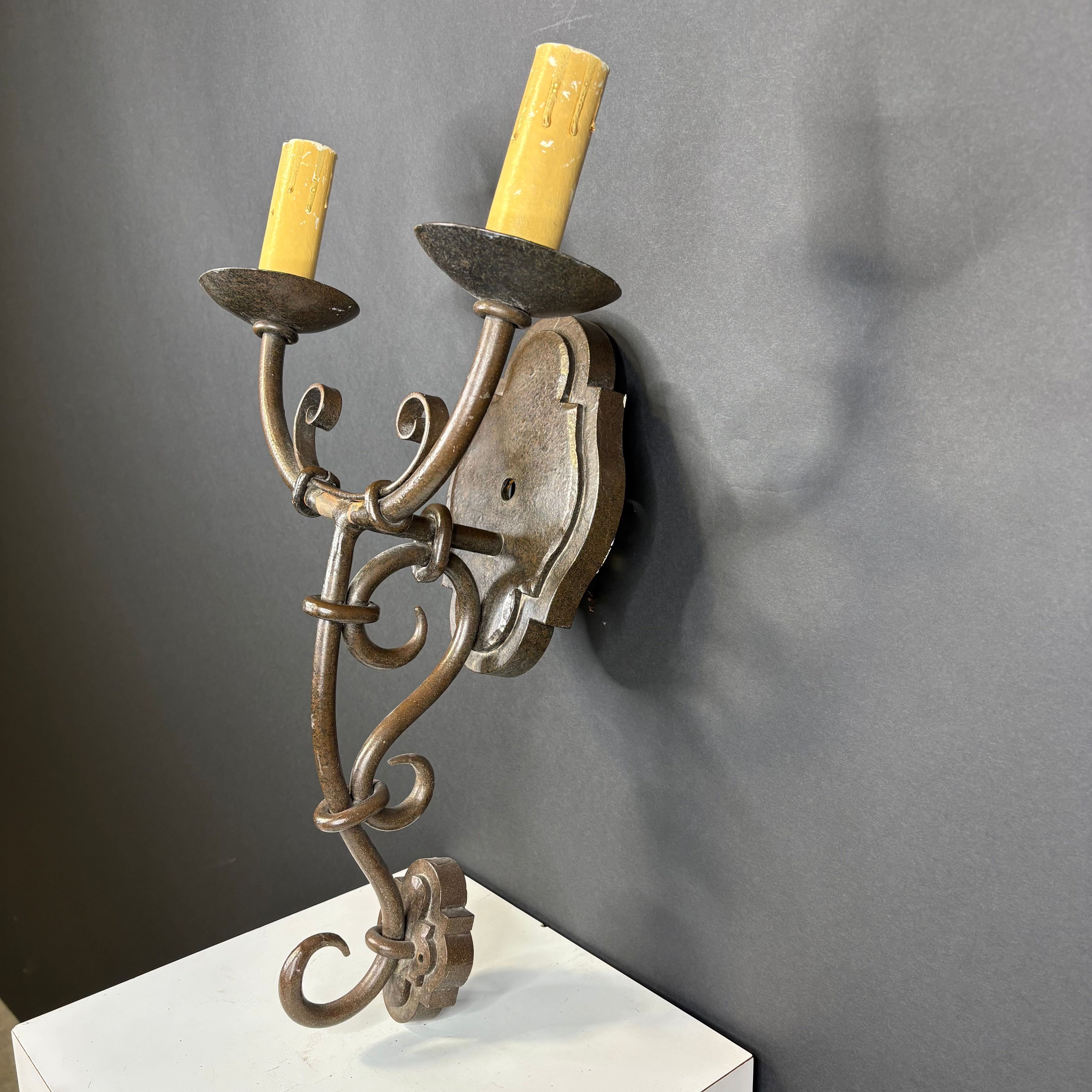 Myers and Company Gothic Revival 2-Light Brown Painted Solid Iron Wall Sconce 14”x 21”x 7.5”