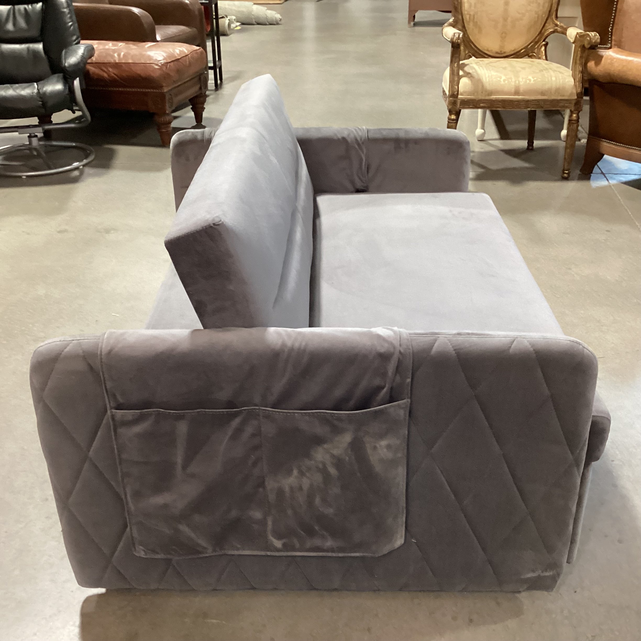 Grey Plush with Pullout Popup Trundle Futon Loveseat Sofa 54"x 39" to 71"x 30"