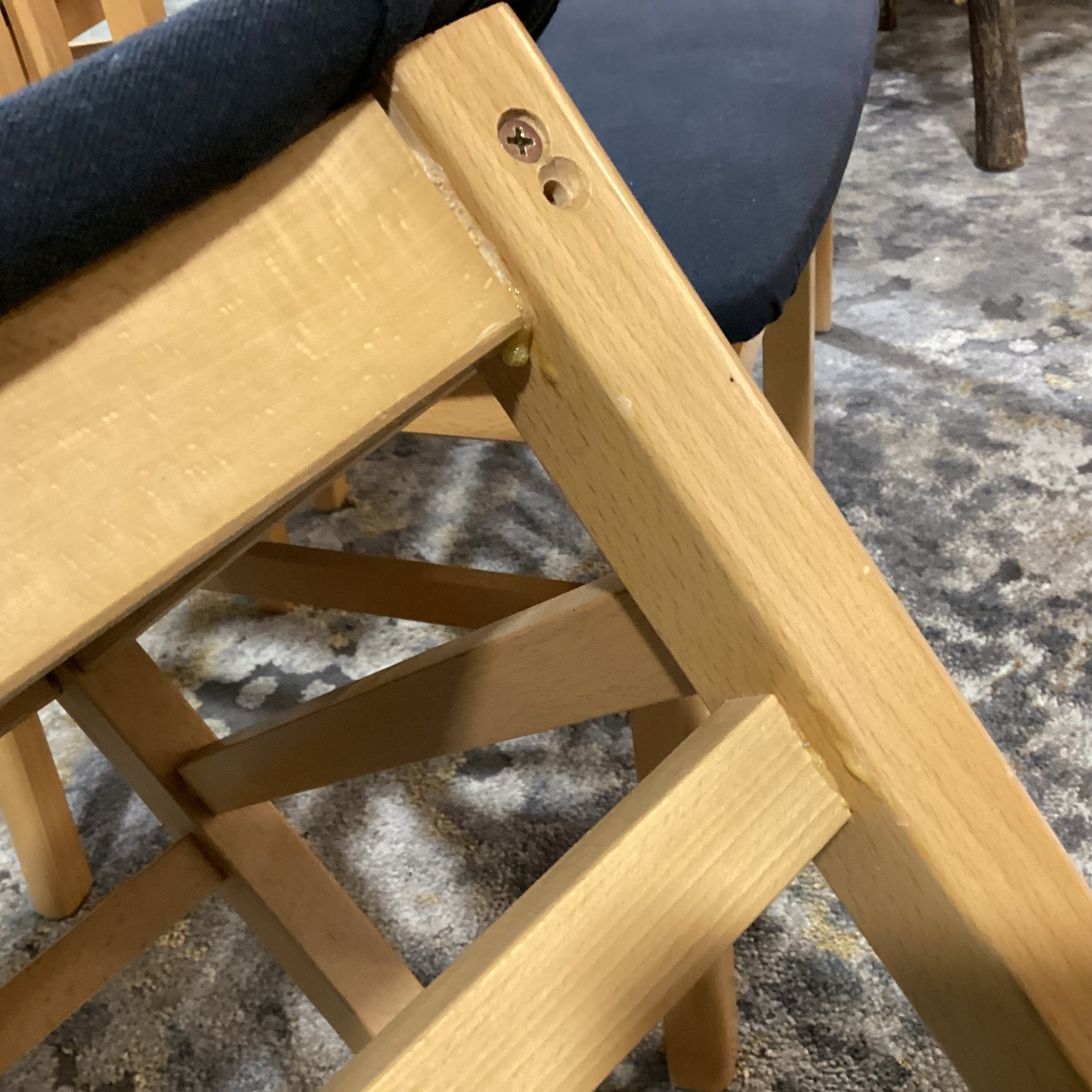 SET of 6 IMS SRL Made in Italy Arts & Crafts Style Italian Teak & Black Canvas Dining Chairs 18"x 21"x 42"