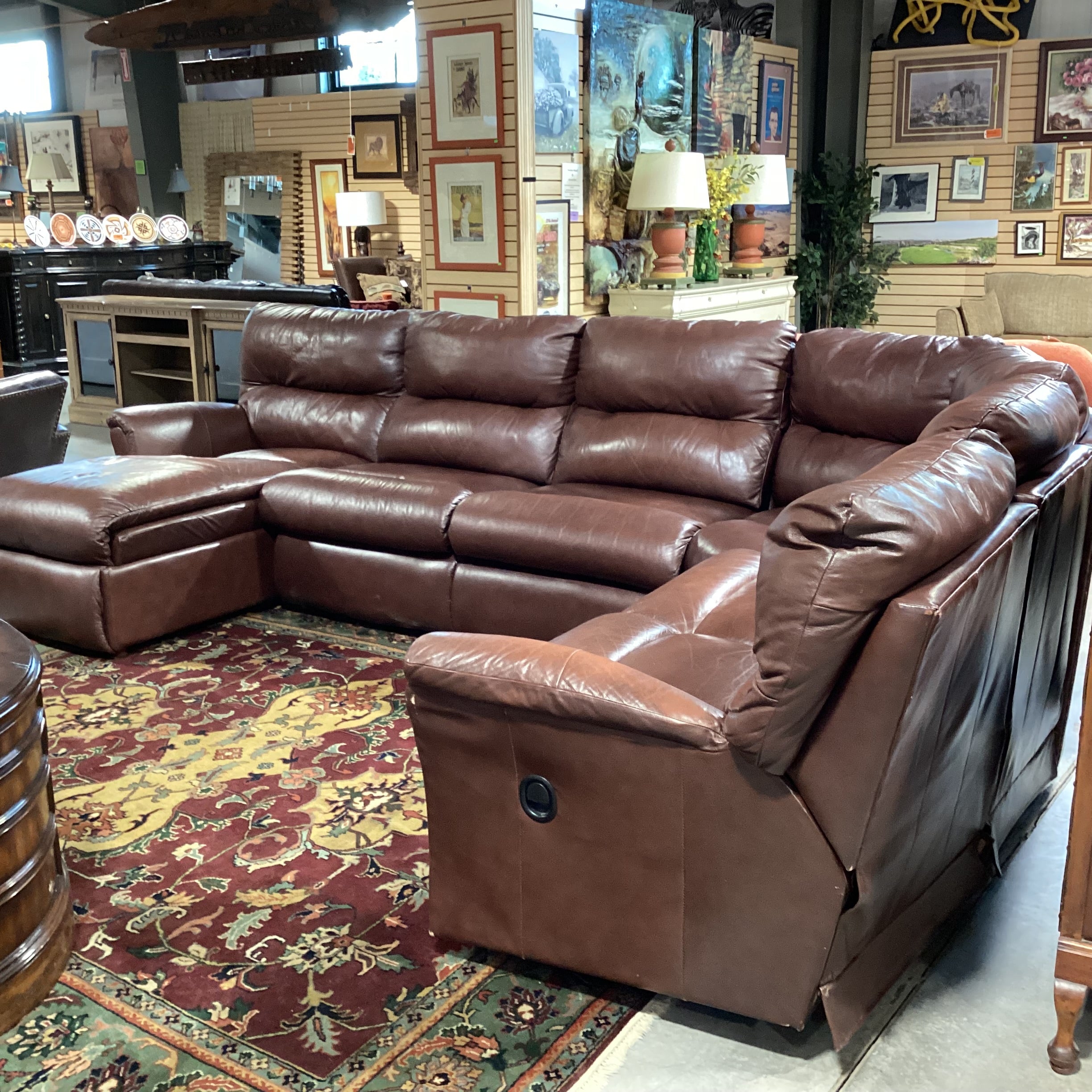 La-z Boy Brown Leather with End Recliners & Chaise 4pc Sectional 140"x 96"x 40"x 30"