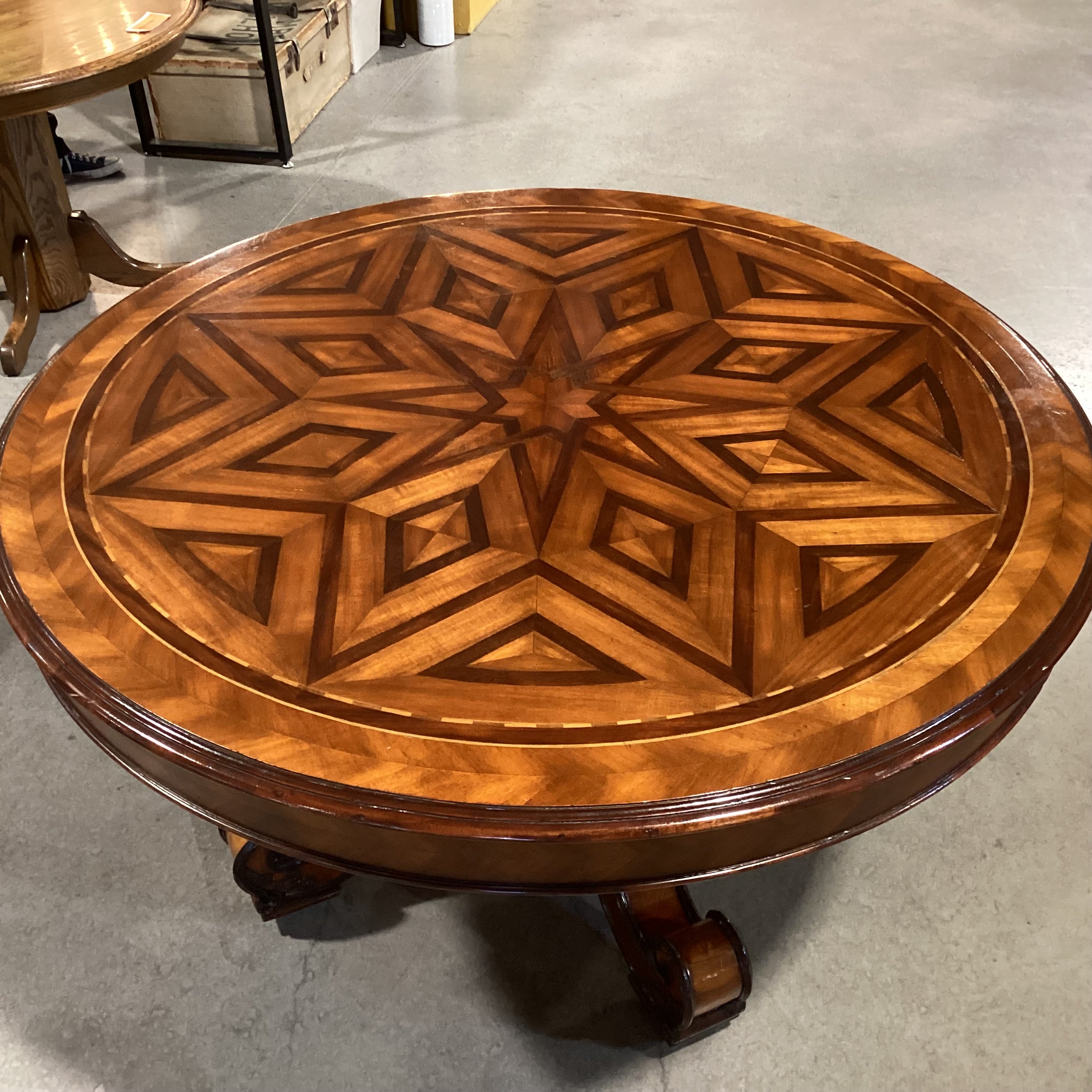 Alfonso Marina Ebanista Ornate Carved & Inlay Wood with Pedestal Round Accent or Dining Table 56" Diameter x 30.5"