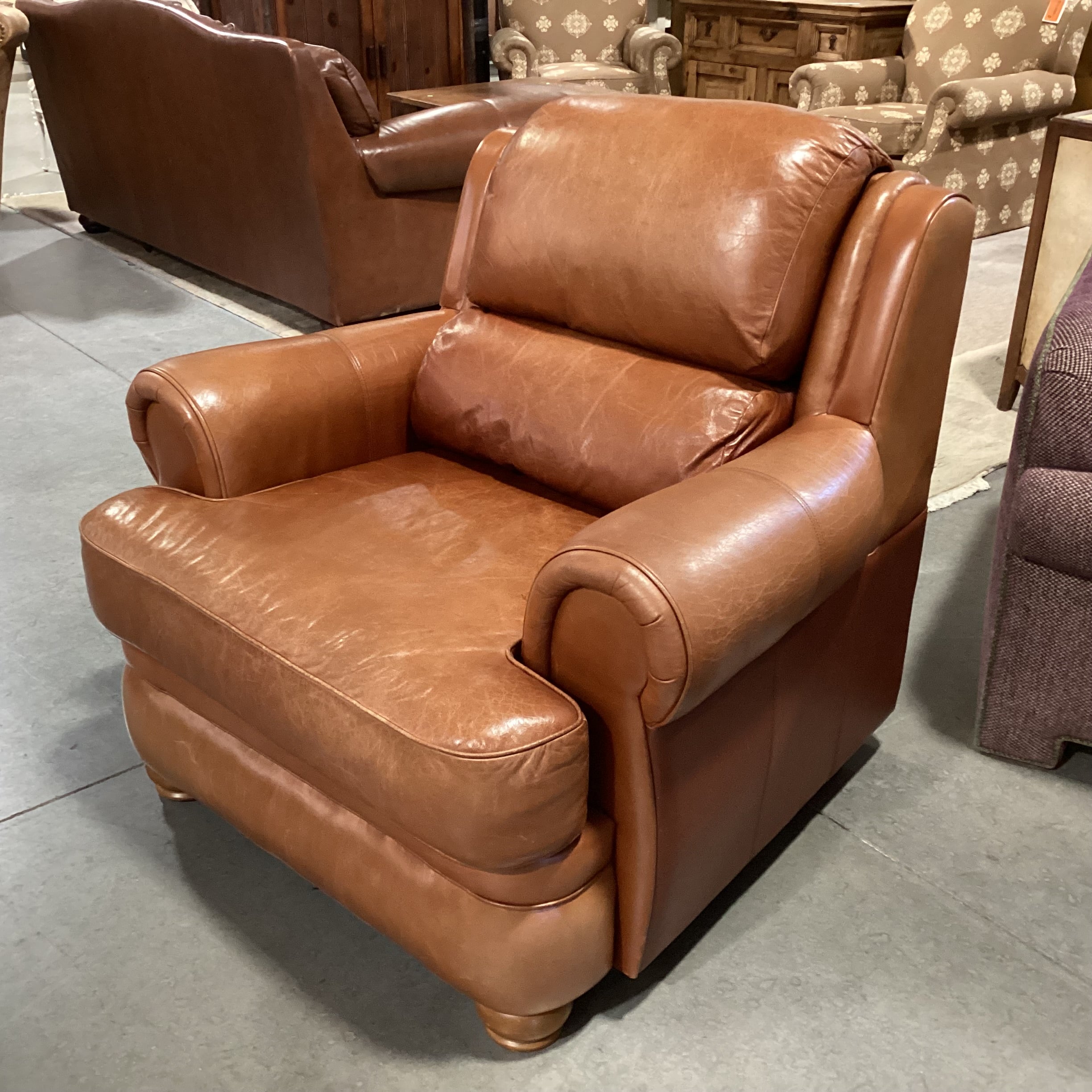 Cognac Leather Chair 42"x 36"x 38"