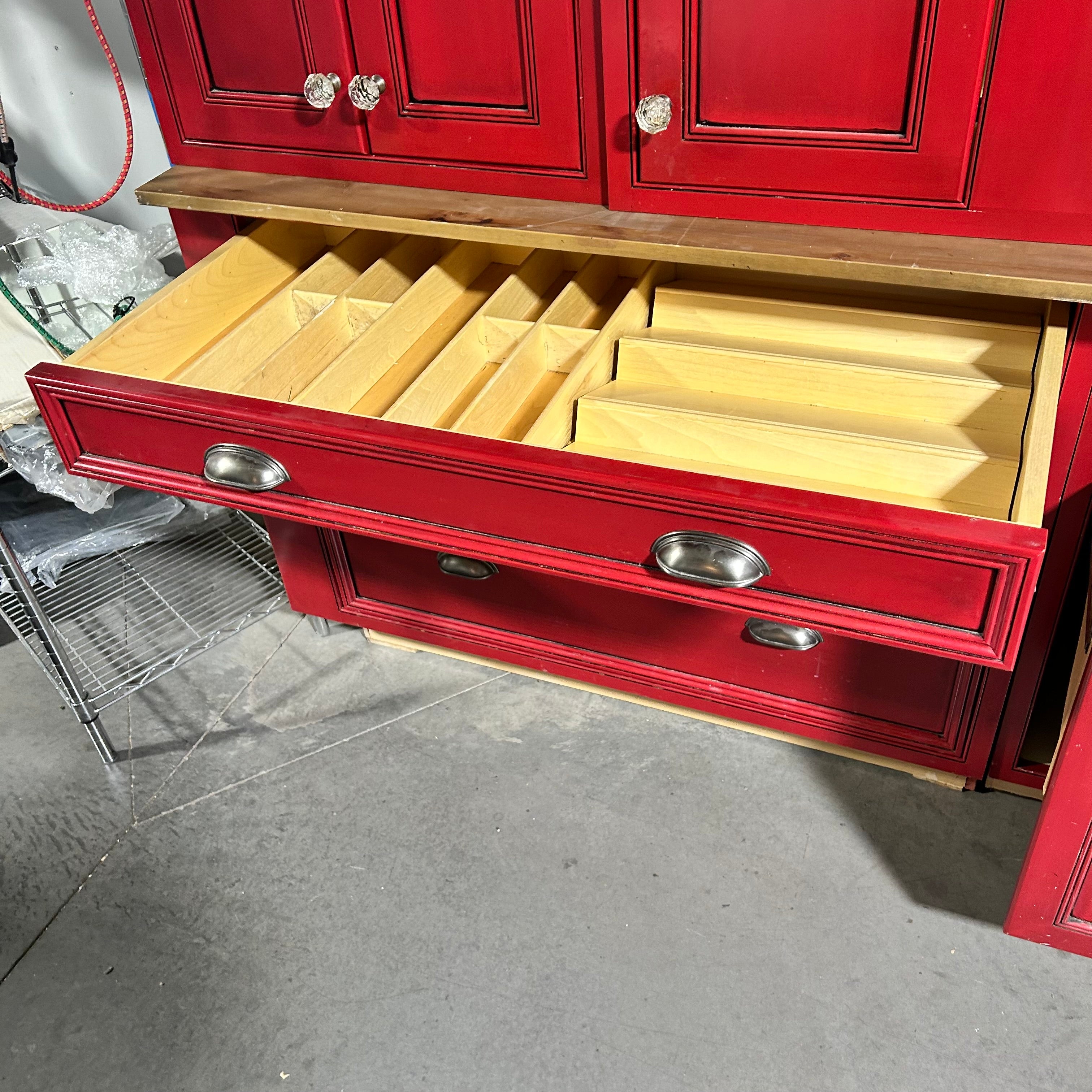 17 Piece Red Stained Cabinet Set 9 Uppers 8 Lowers 1 Over Fridge