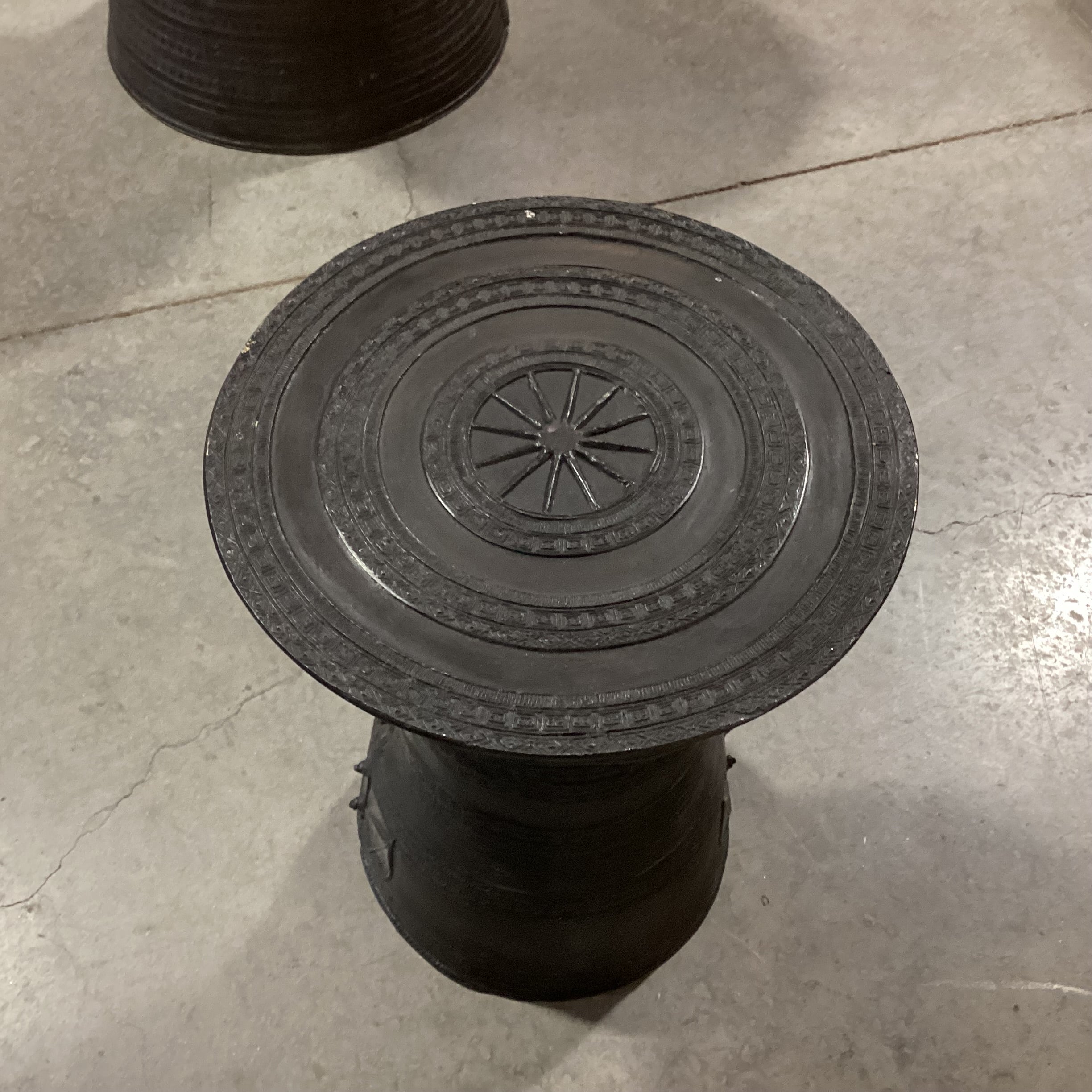 Asian Bronze Rain Drum Style Accent Table 13" Diameter x 18"