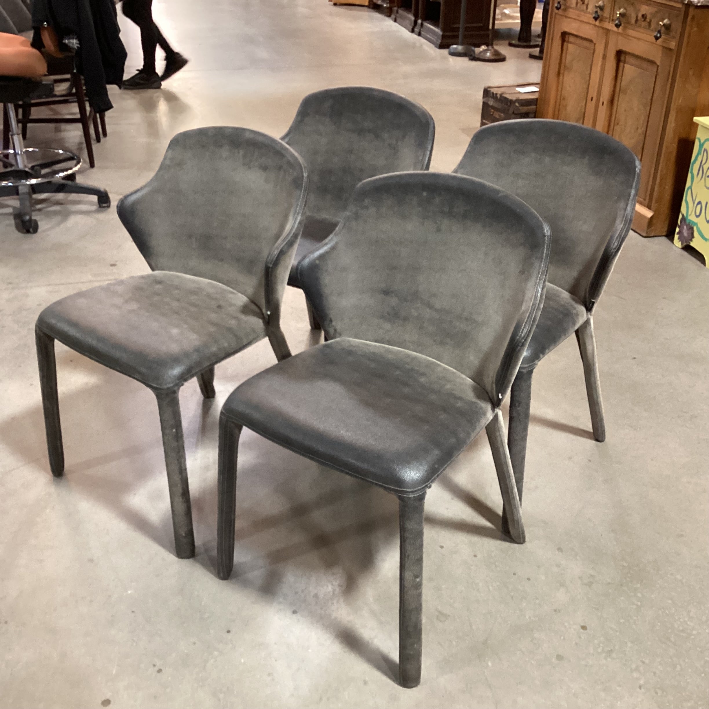 SET of 4 Dom Italia Distressed Grey Shagreen Style Leather Opera Dining Chairs 21"x 20"x 33"