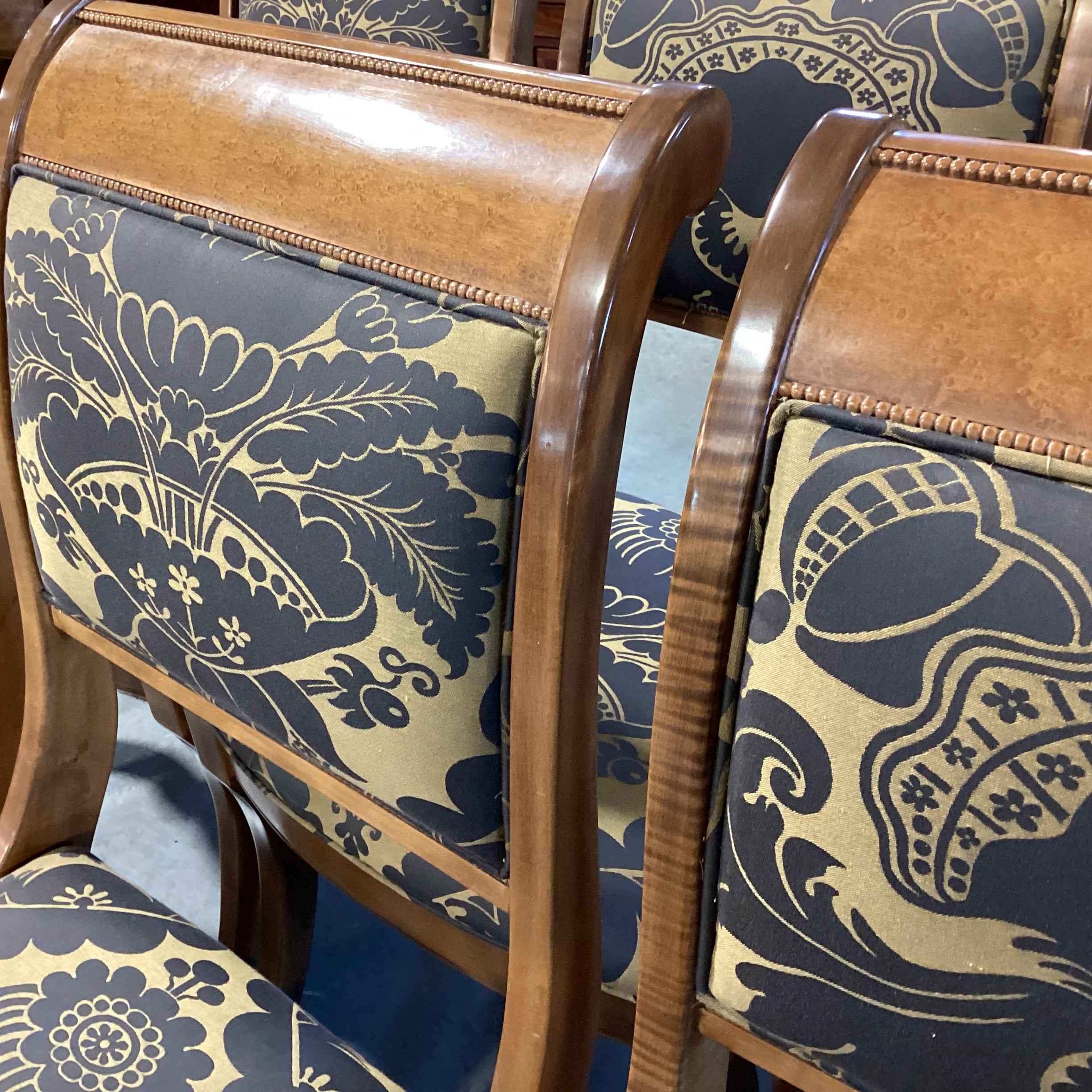 SET of 6 Carved Finished Wood Taupe Brown & Gold Art Deco Floral Dining Chairs 22"x 27"x 39"