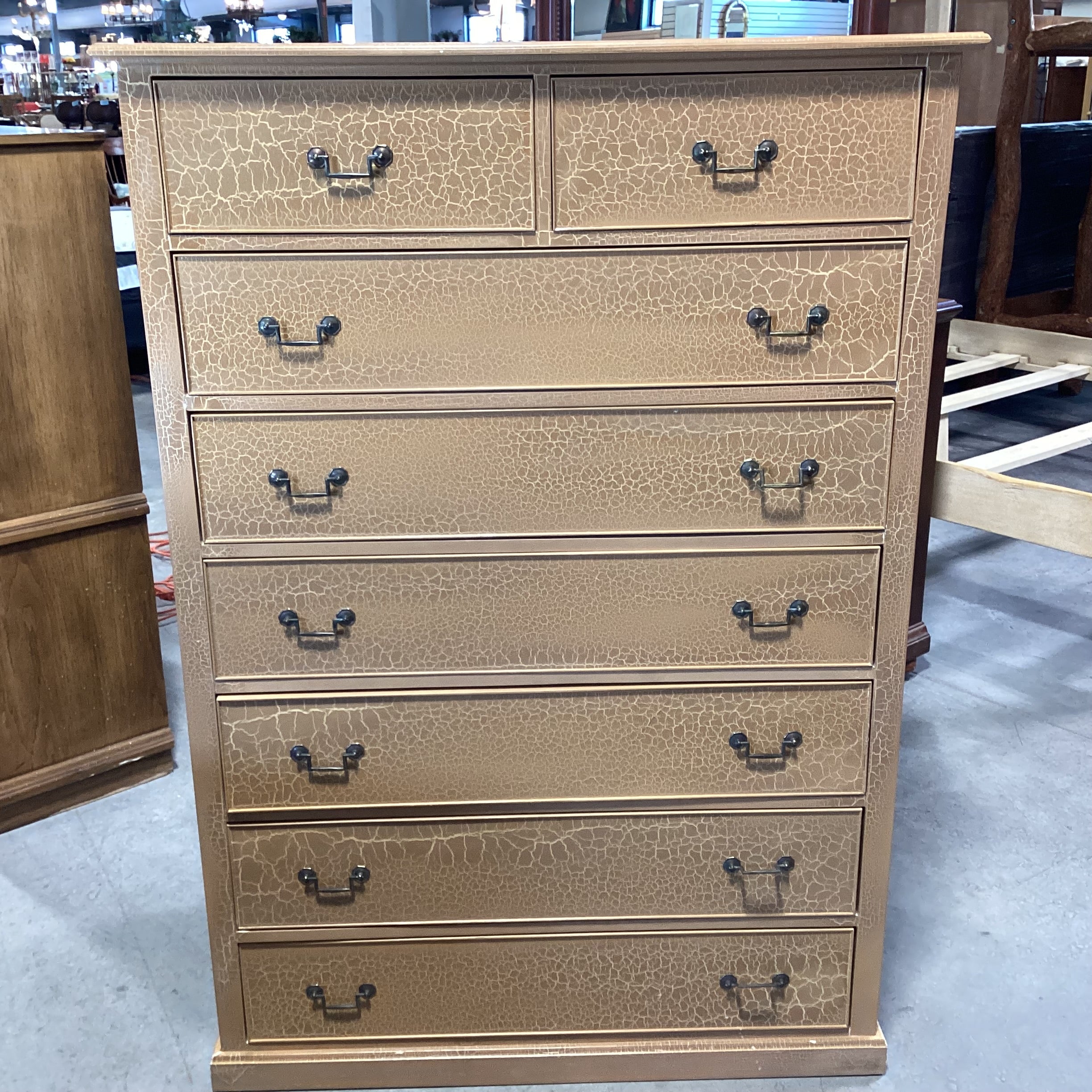 Custom Soild Wood with Tan & Cream Crackle Finish 8 Drawer Chest 42"x 22"x 60"