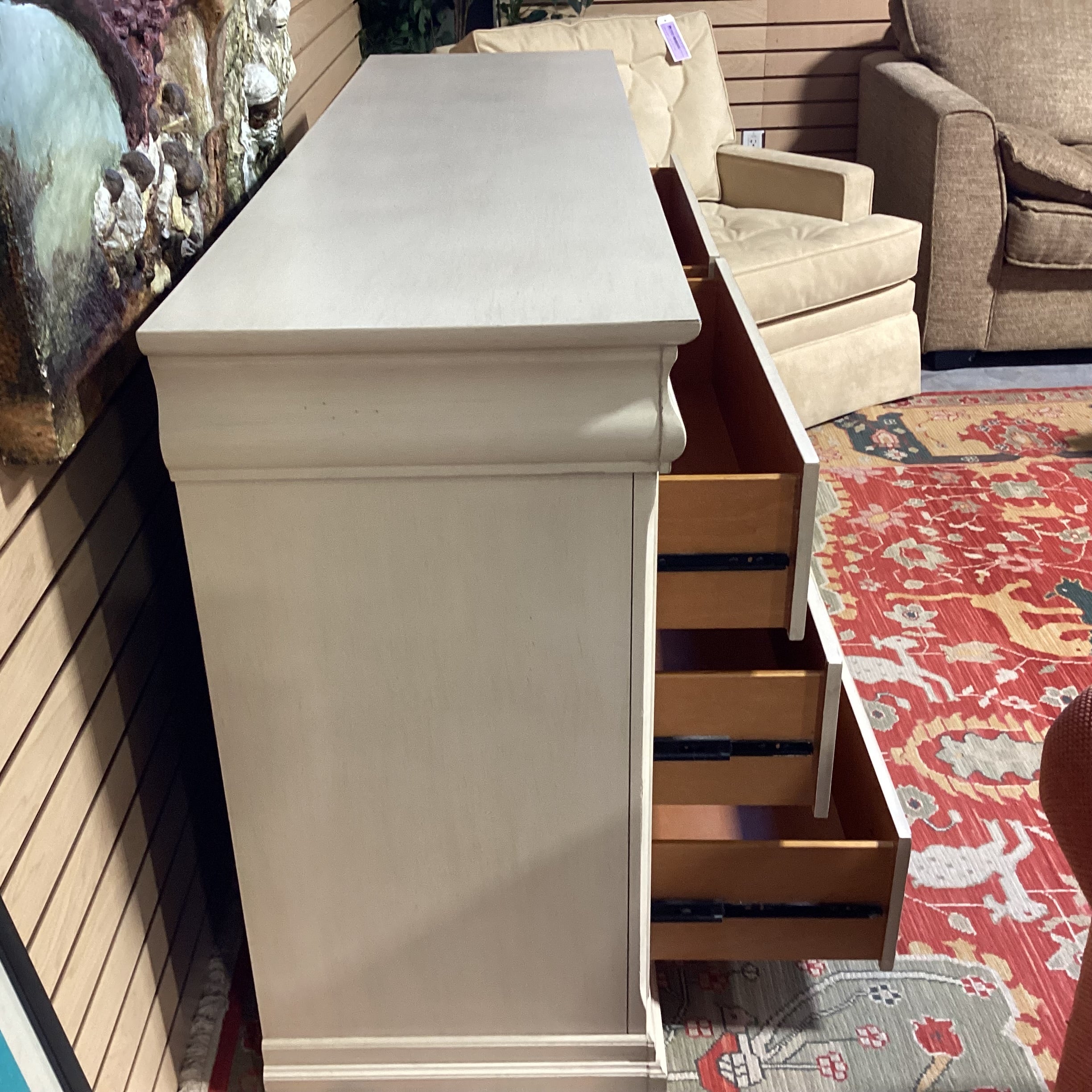 Liberty Furniture Antiqued Cream Wood 8 Drawer Dresser 64"x 18"x 36"