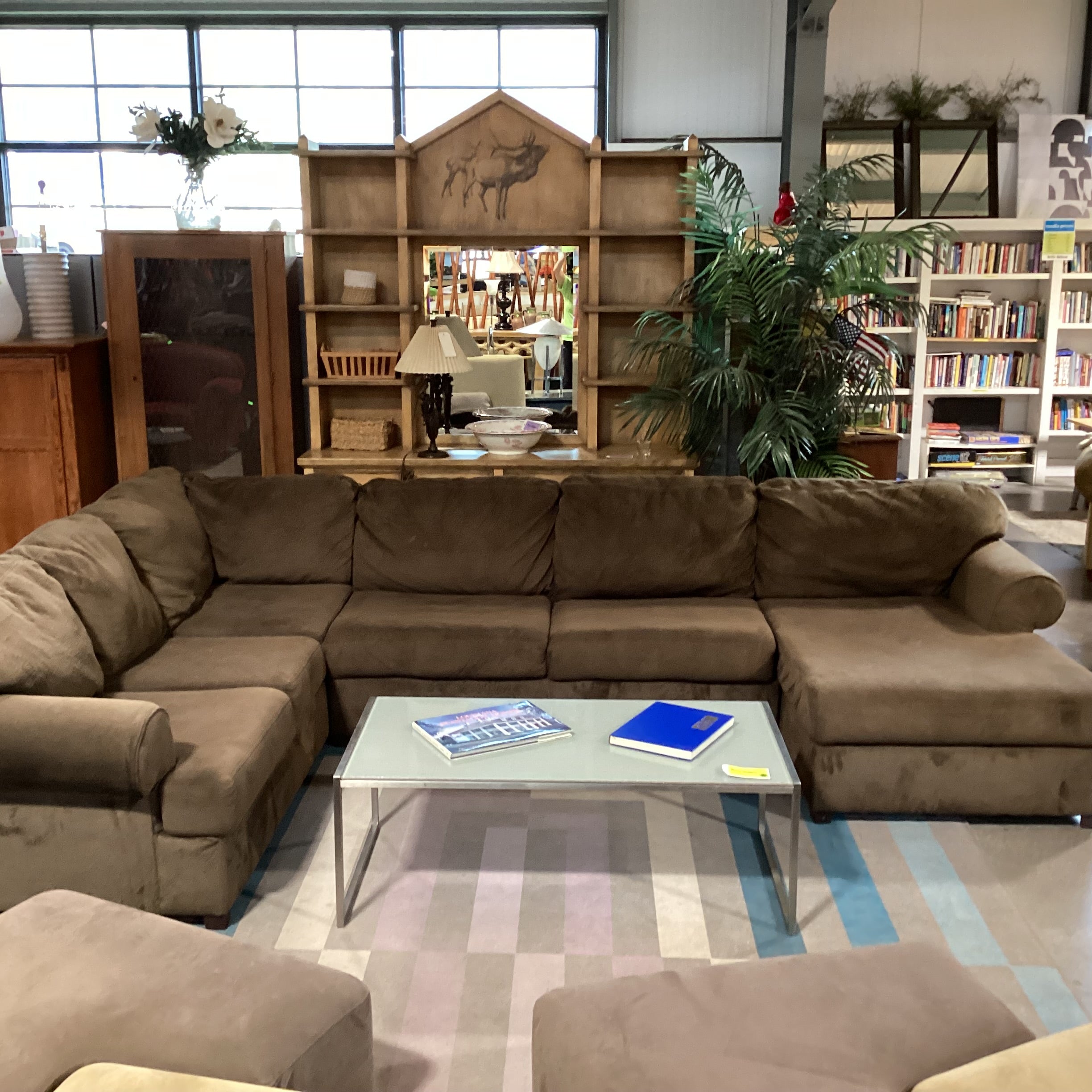 Ashley Furniture Brown Textured Plush 3 Piece with Chaise Sectional