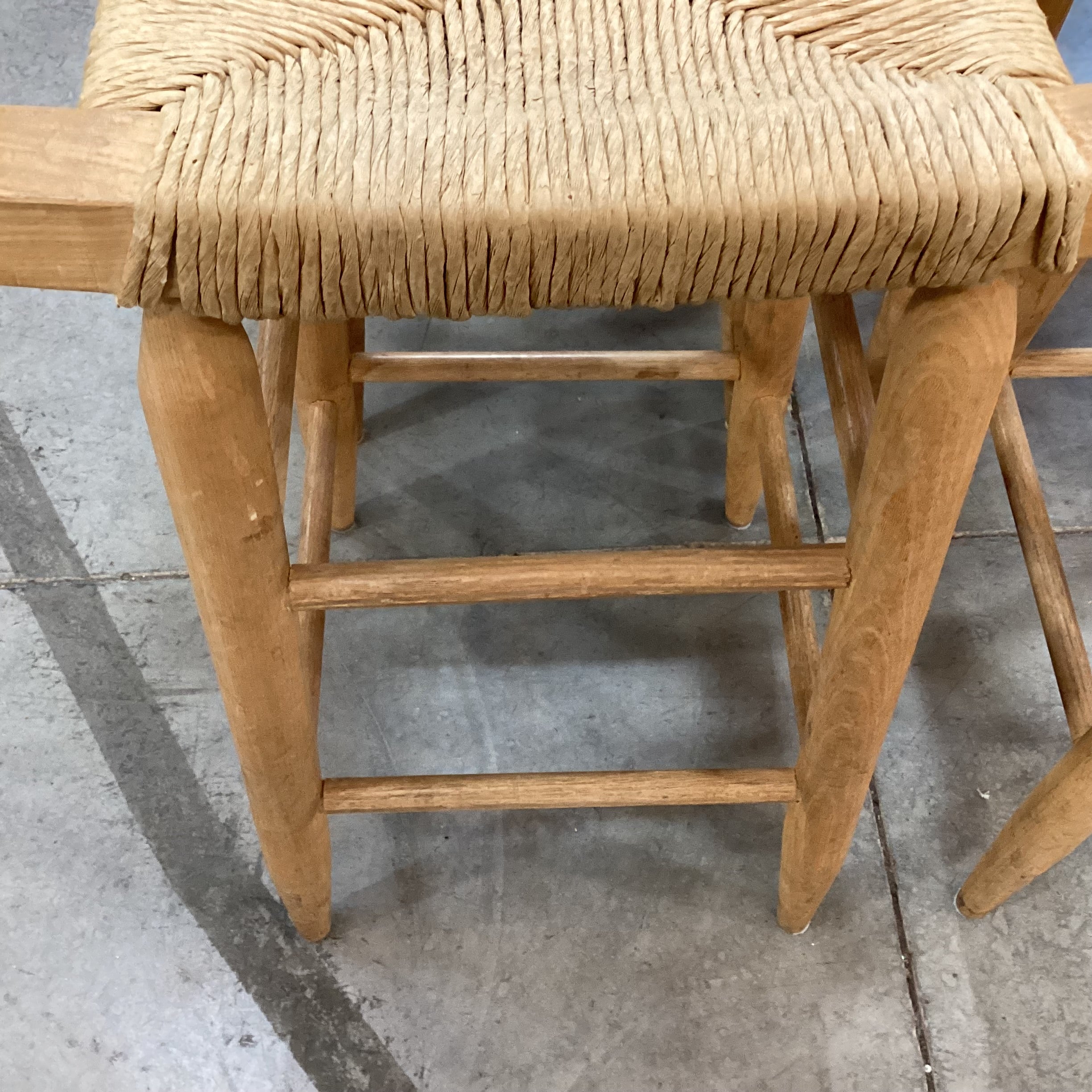 SET of 4 Vintage Natural Wood & Rush Seat Barstools 25"